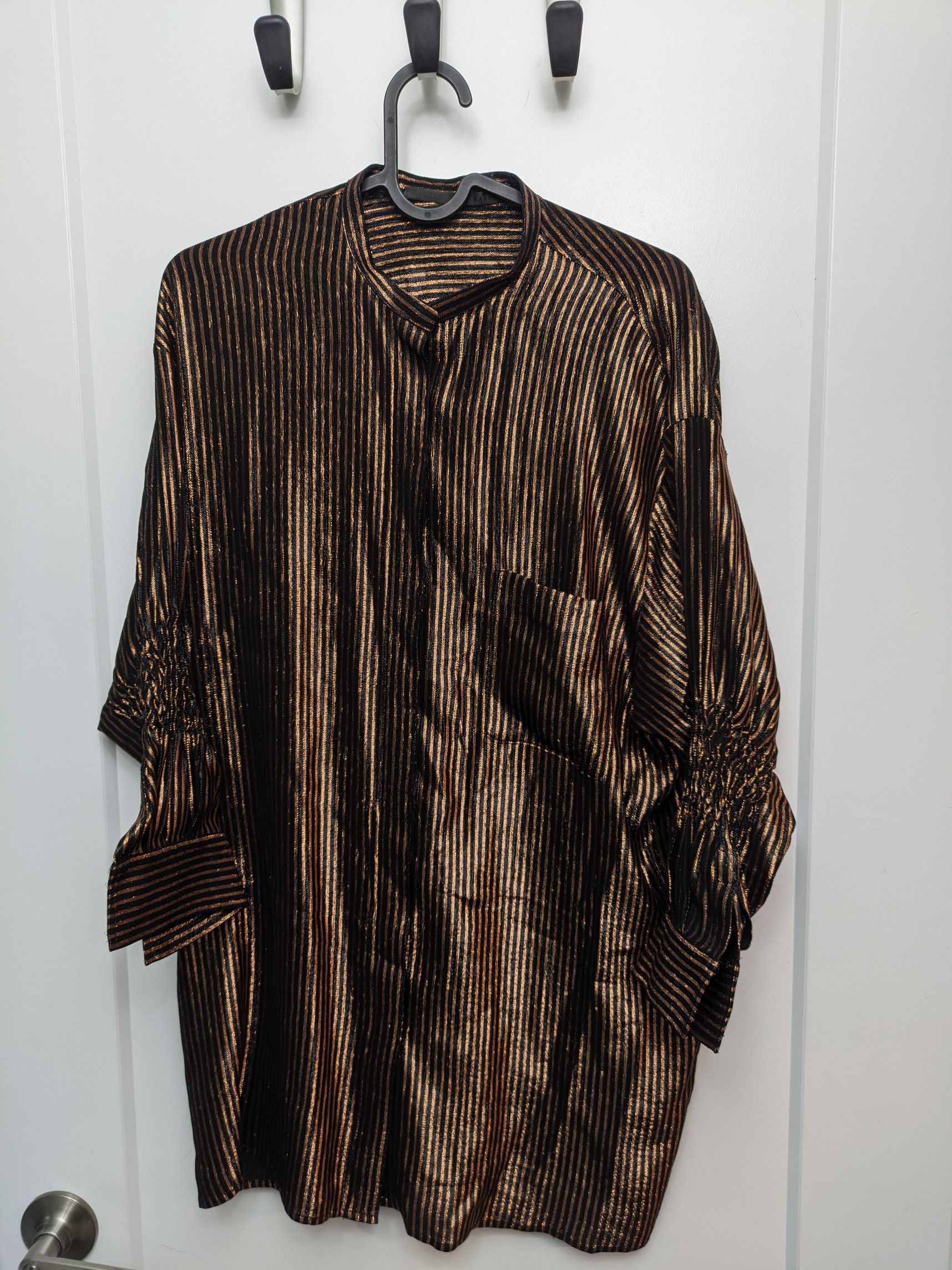 Haider Ackermann SS17(?) Bronze Metallic Striped 3/4 Sleeve Shirt Size L / US 10 / IT 46 - 1 Thumbnail