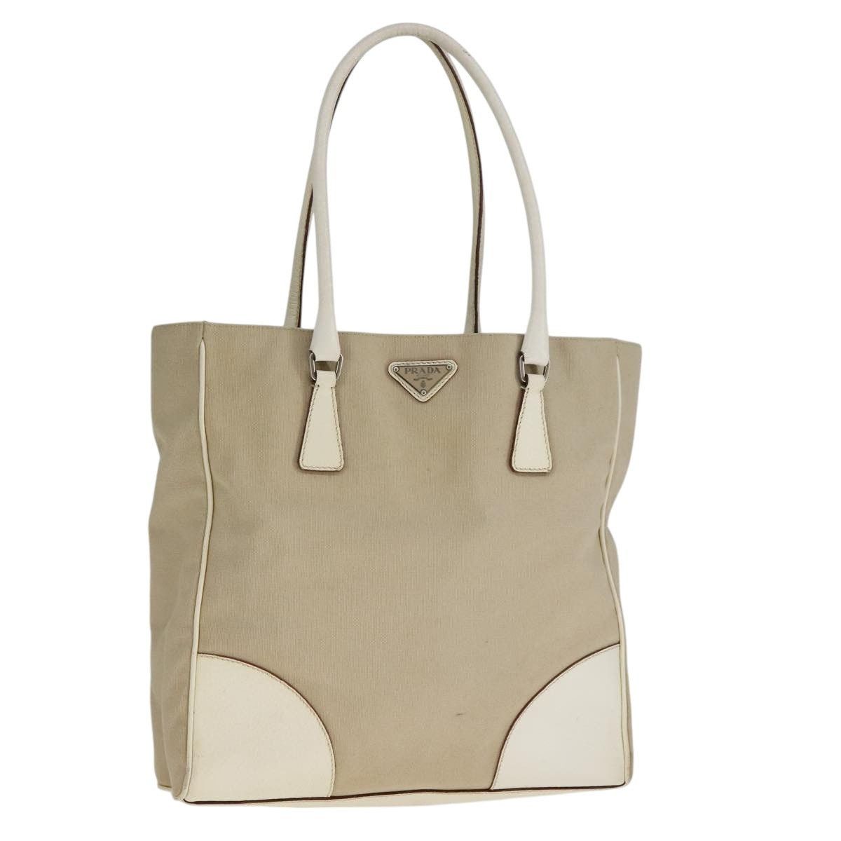 Prada PRADA Tote Bag Canvas Leather Beige White Silver Size ONE SIZE - 1 Thumbnail
