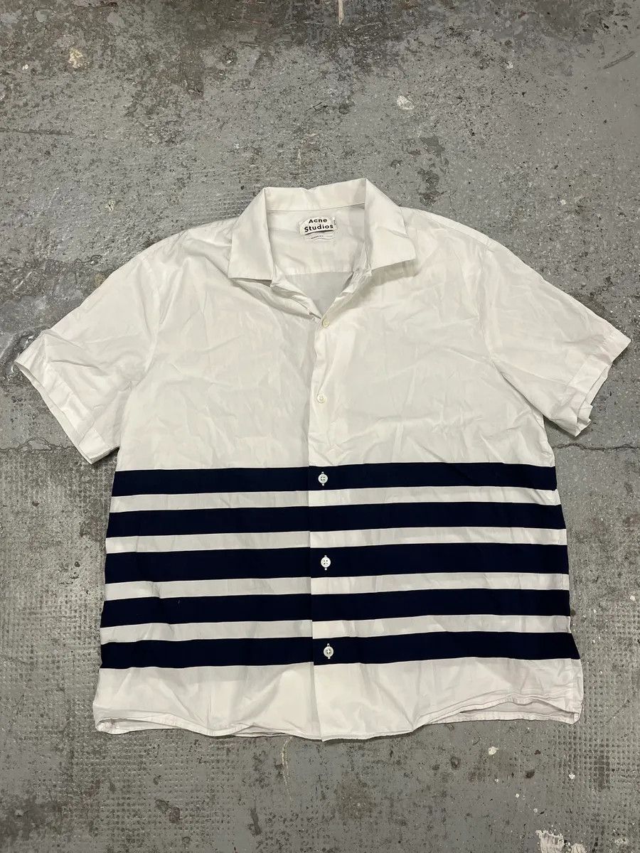 Acne Studios Acne Studios White & Navy Striped Shirt Size US M / EU 48-50 / 2 - 1 Thumbnail