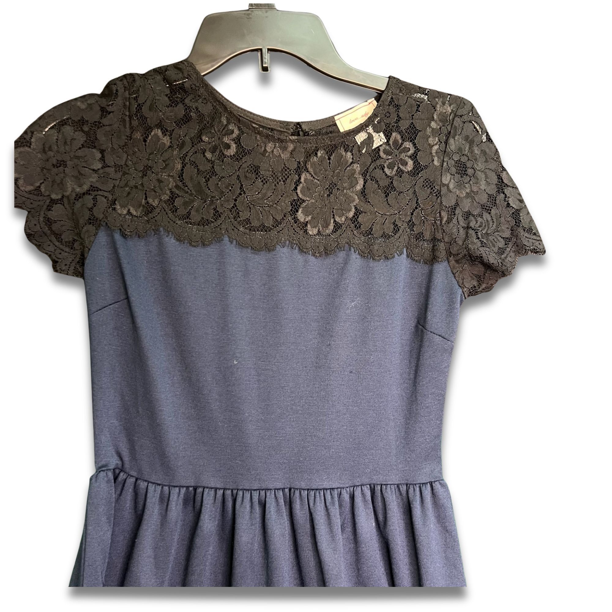 Other LOVERLADY Blue Knit Dress With Black Floral Lace Short Sleev Size S / US 4 / IT 40 - 4 Thumbnail