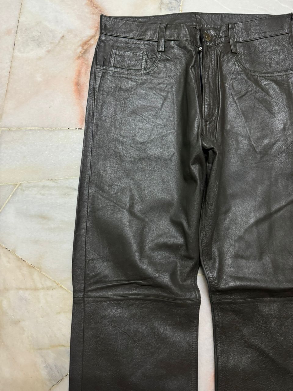 Michel Klein 💥Vintage 90s Michel Klein Homme Paris Leather Pants Dark Size US 28 / EU 44 - 4 Thumbnail