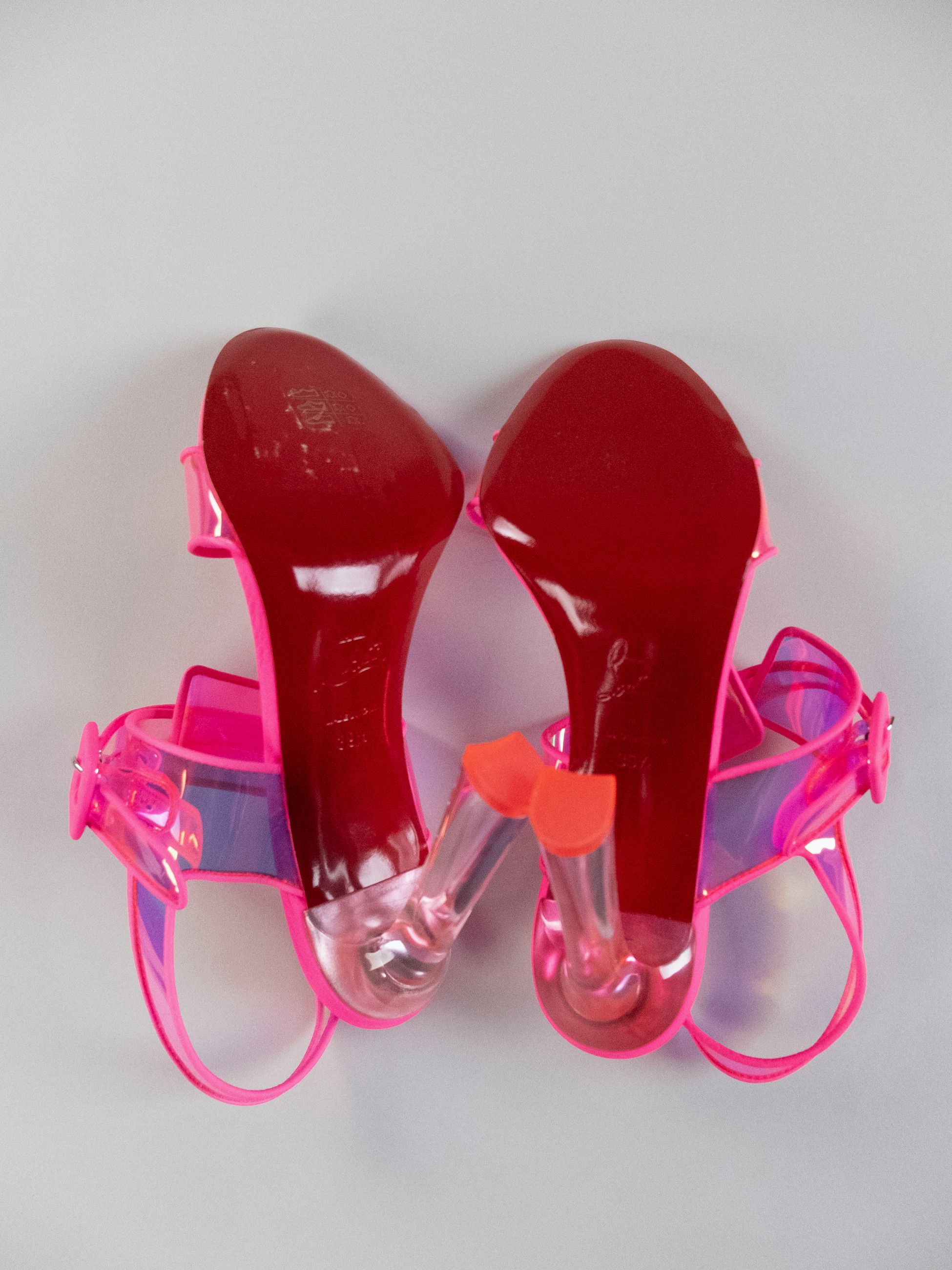 Christian Louboutin CHRISTIAN LOUBOUTIN Duniss 100 pink PVC leather trim sandals Size US 9.5 / IT 39.5 - 9 Thumbnail