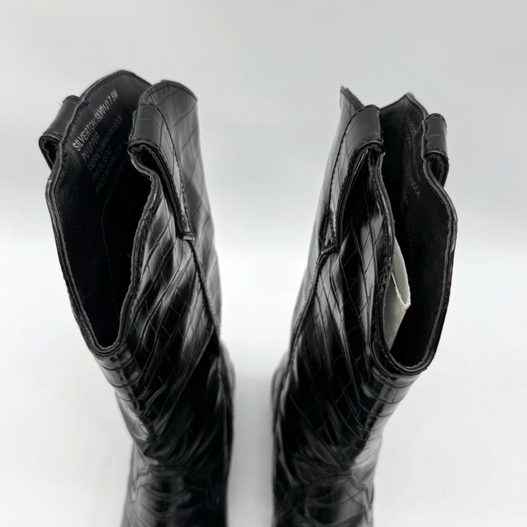 Vintage Madden Girl Western Black Embossed Croc Faux Leather Boots Womens 7.5 M, Black, Lace-Up Zip, Comfort, Lightweight, Faux Leather, Vintage, 90s? Size US 8 / IT 38 - 5 Thumbnail