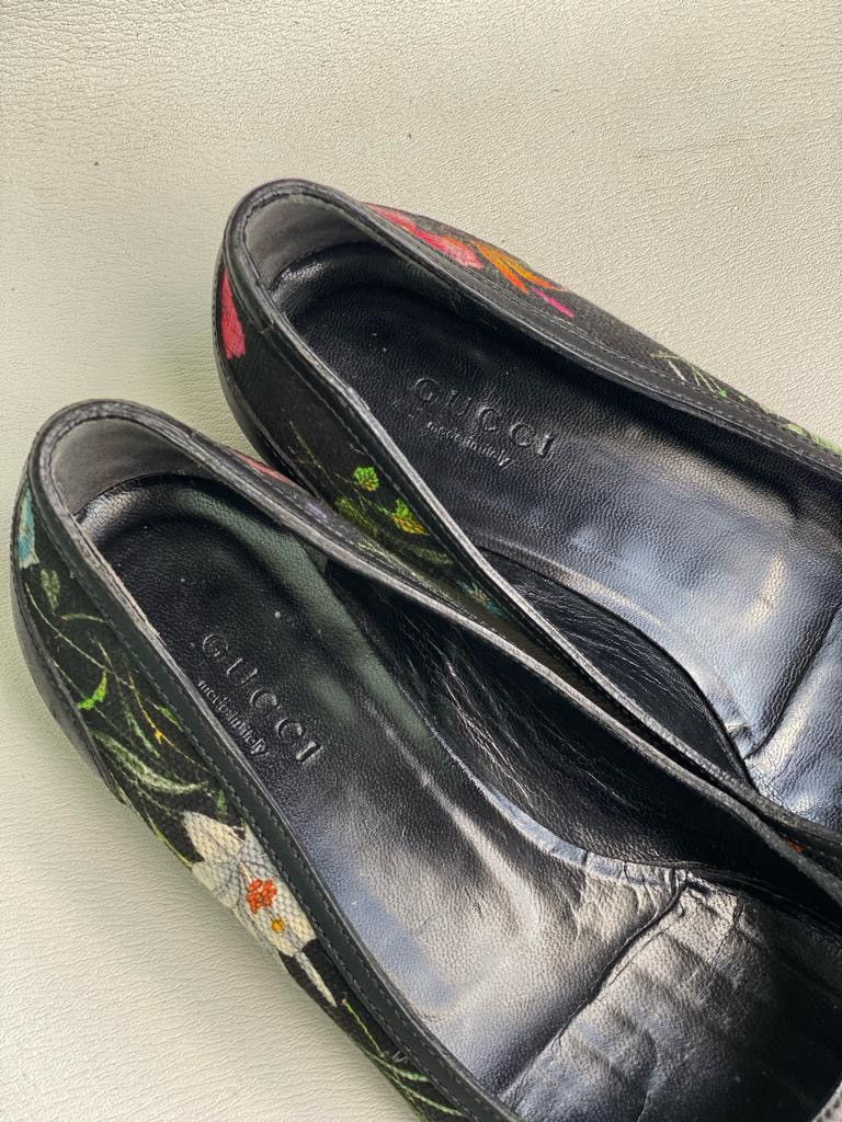 Gucci Black Flora Bamboo Ballet Heeled Flats Size US 5 / IT 35 - 3 Thumbnail
