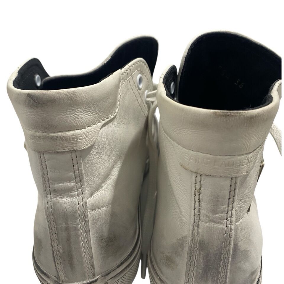 Saint Laurent Paris $695 Bedford White Distressed Leather High-Top Sneaker Size US 5 / IT 35 - 16 Thumbnail