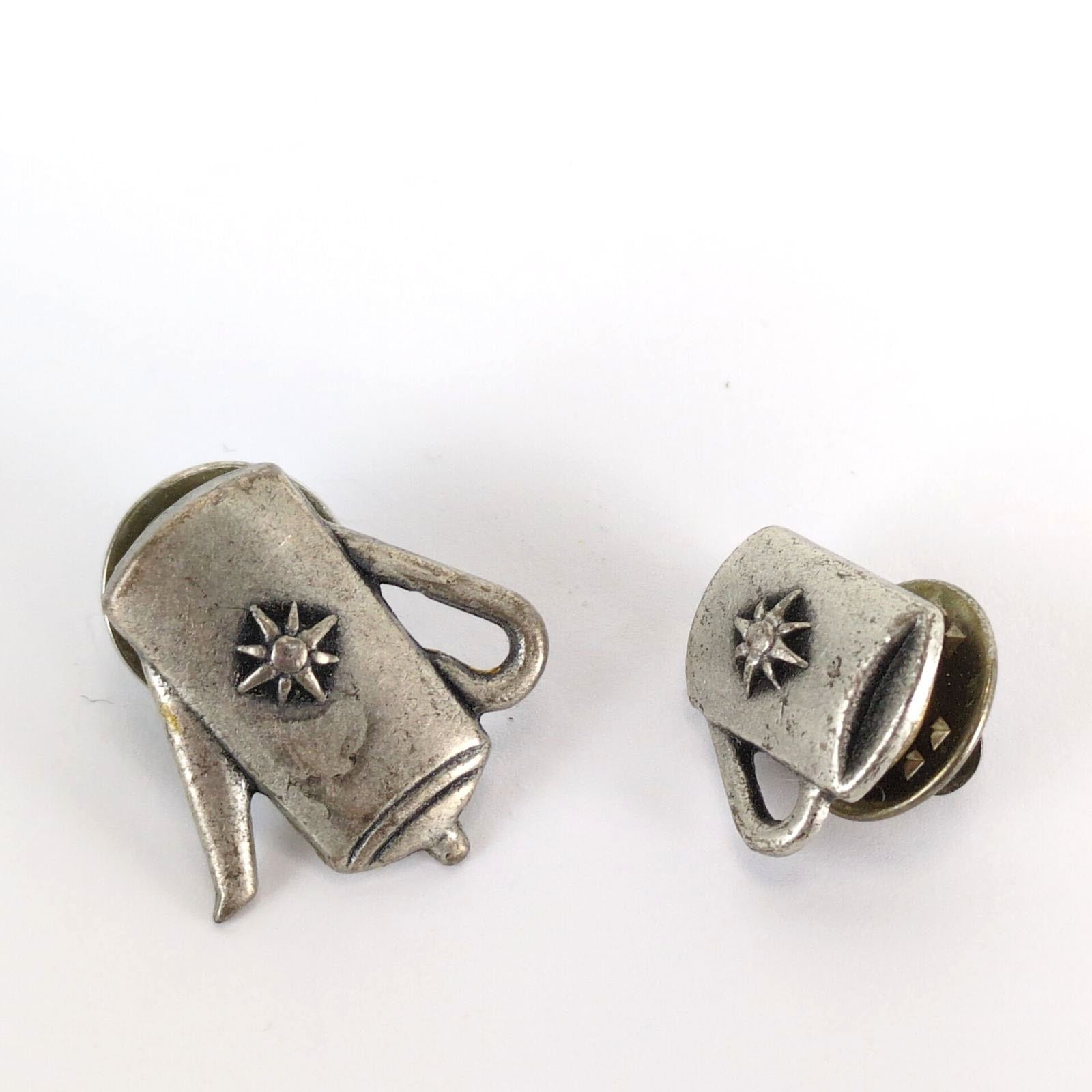 Vintage Set of 2 Pewter Coffee Tea Pot & Cup Lapel Tack Pins Size ONE SIZE - 2 Thumbnail