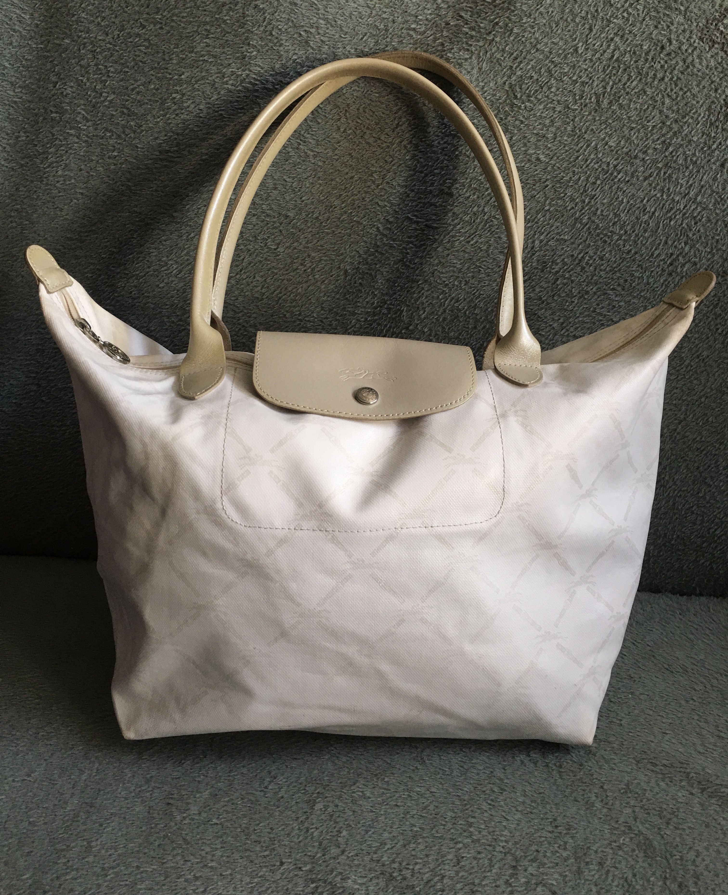 Longchamp Longchamp White Logo Print Coated Canvas Le Pliage Tote Bag Size ONE SIZE - 1 Thumbnail