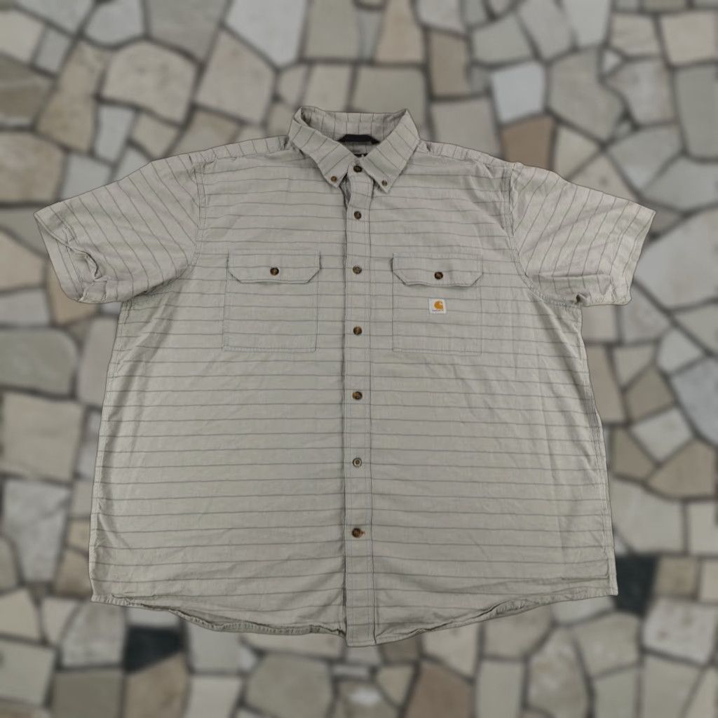 Carhartt VINTAGE Carhartt Men's 2XL Shirt Short Sleeve Casual Workwear Cotton Woven Gray Stripes Button Down Size US XXL / EU 58 / 5 - 1 Thumbnail