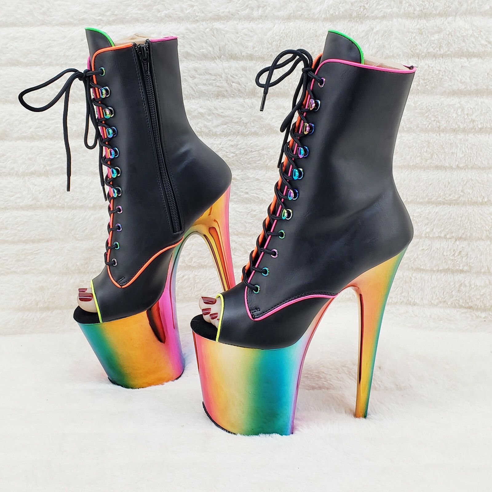 Other Flamingo 1021RC Rainbow Chrome 8" Heels Platform Neon Trim A Size US 12 / IT 42 - 1 Thumbnail