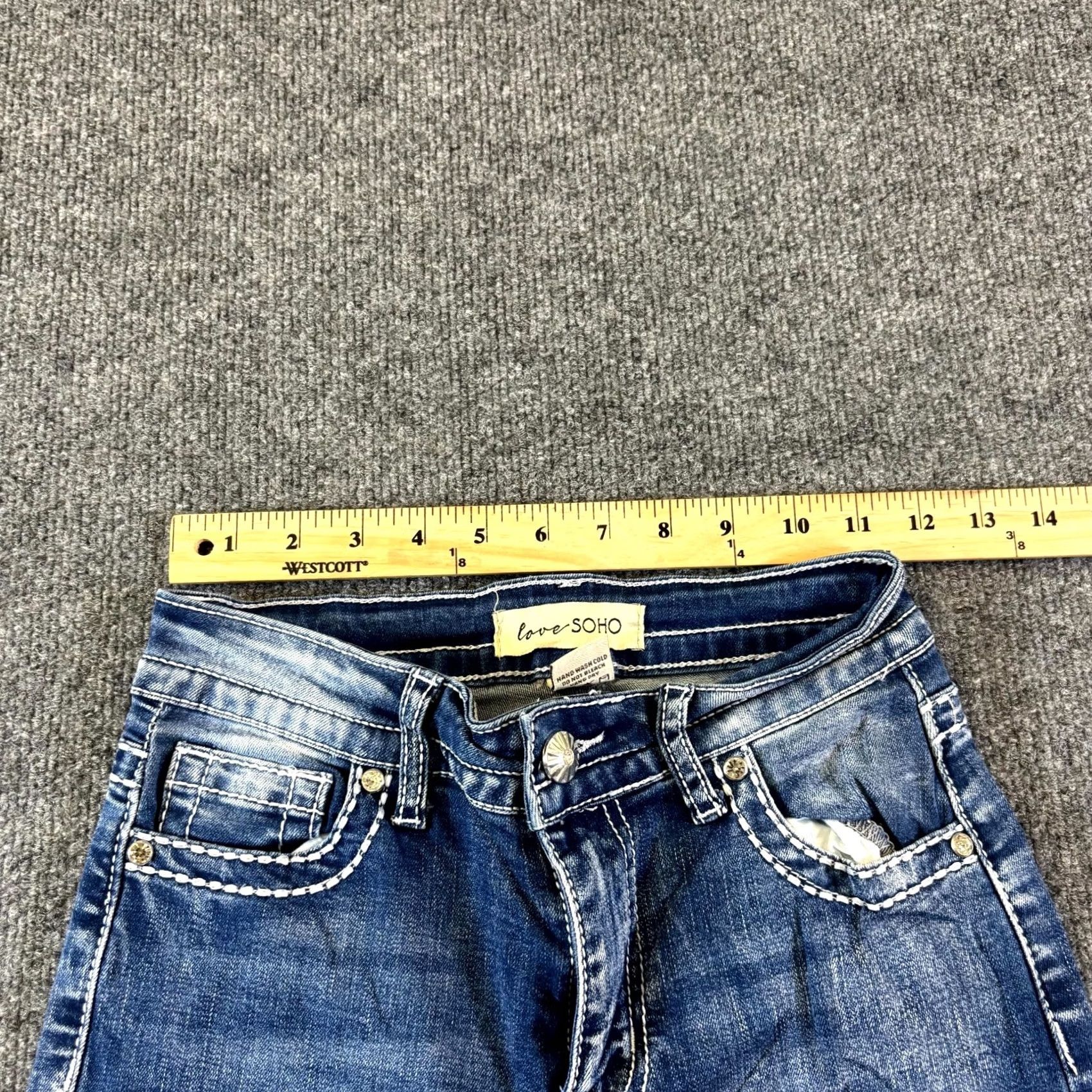 Denime Love Soho Jeans Women's 1 Blue Denim Bootcut Zip Fly Rhinestone 30in Inseam 5-Pocket Regular Fit Jeans Size 25" / US 0 / IT 36 - 3 Thumbnail
