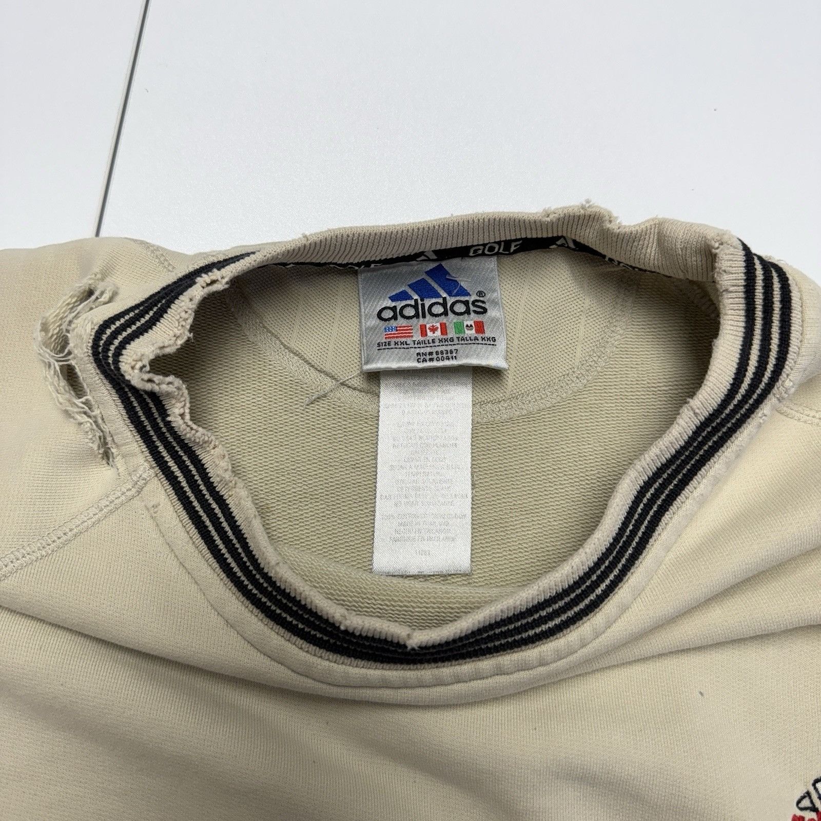 Adidas × Vintage Vintage 90s Adidas Sweatshirt Mens 2XL Beige Crew Neck Embro Size US XXL / EU 58 / 5 - 18 Thumbnail