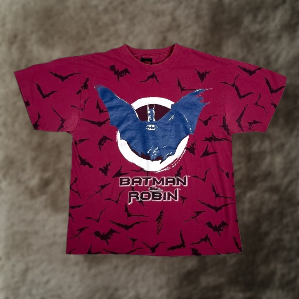 DC Comics VINTAGE Batman & Robin Shirt Mens Large Red All Over Print DC Comics 90s Size US L / EU 52-54 / 3 - 1 Thumbnail