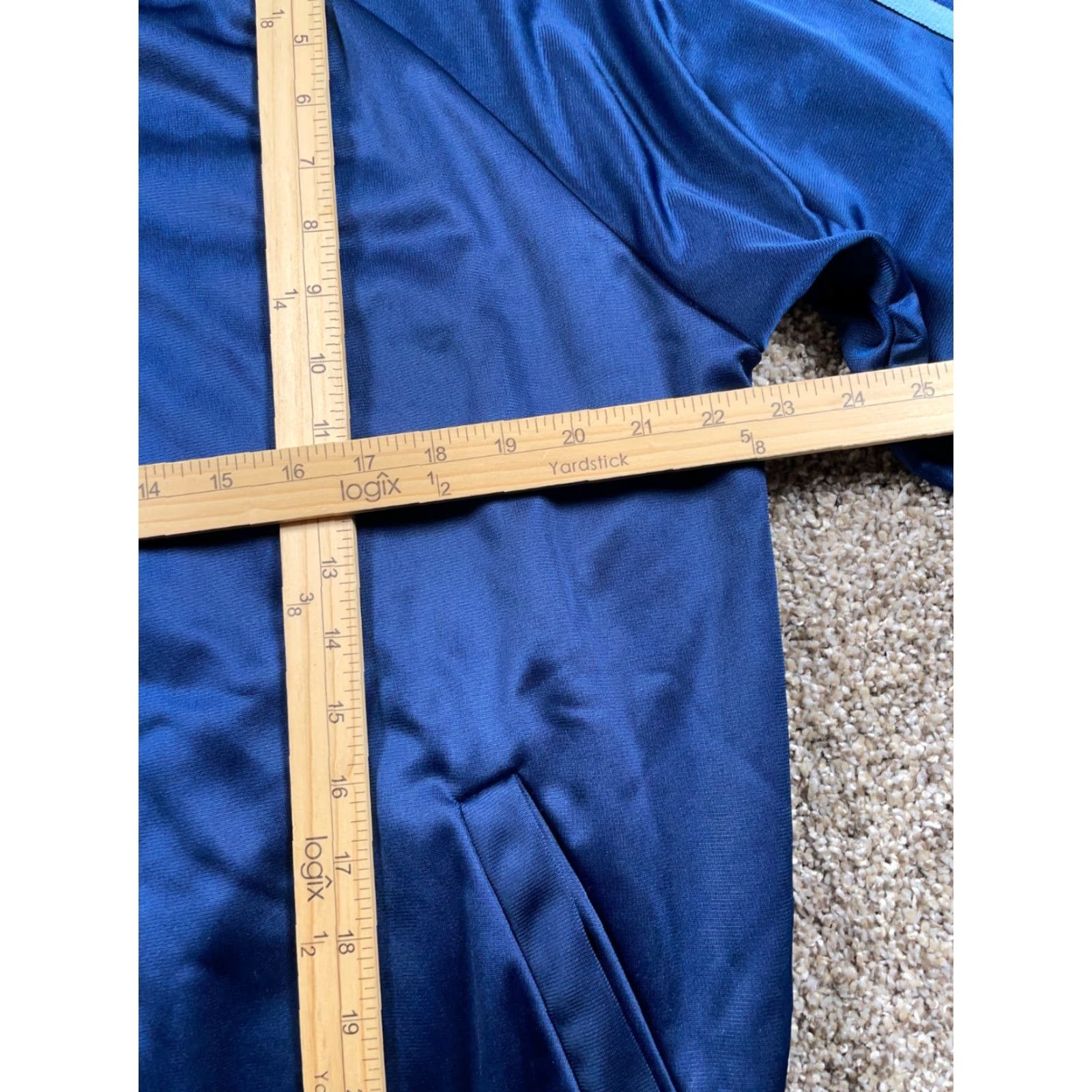 Vintage VTG 70s Track Jacket Adult XL Dark Blue Striped Sleeves Full Zip Pockets Polyester Winmark Tag Men Jacket Size US XL / EU 56 / 4 - 6 Thumbnail