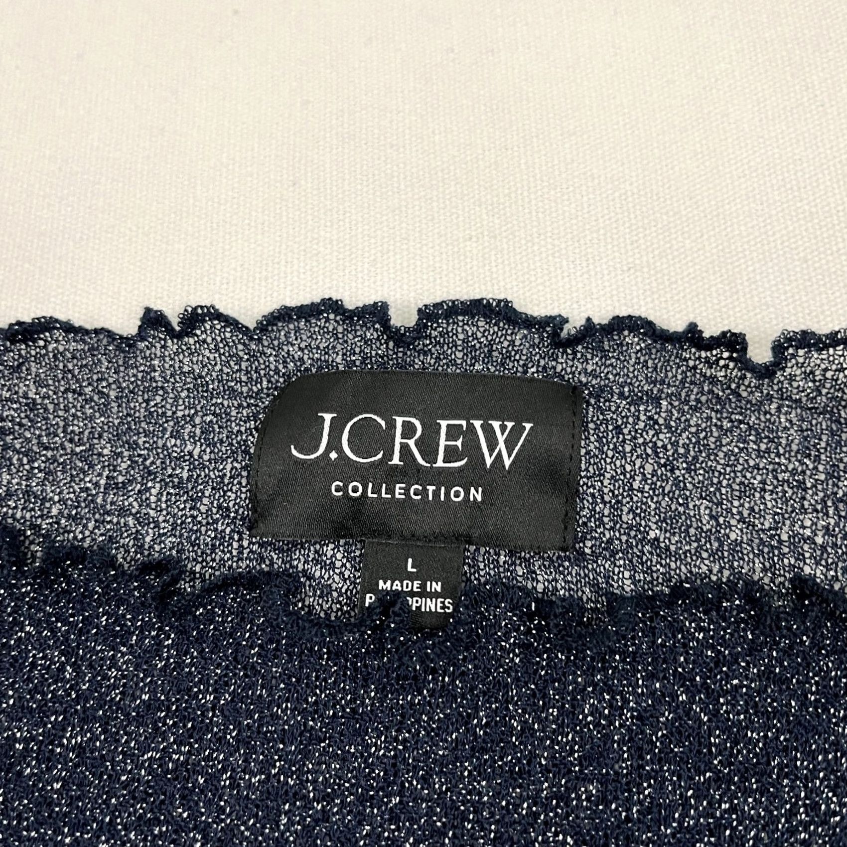 J.Crew J. Crew Blouse Womens L Blue Sheer Metallic Shimmer Boatneck Festival Layer CF674 Size L / US 10 / IT 46 - 2 Thumbnail