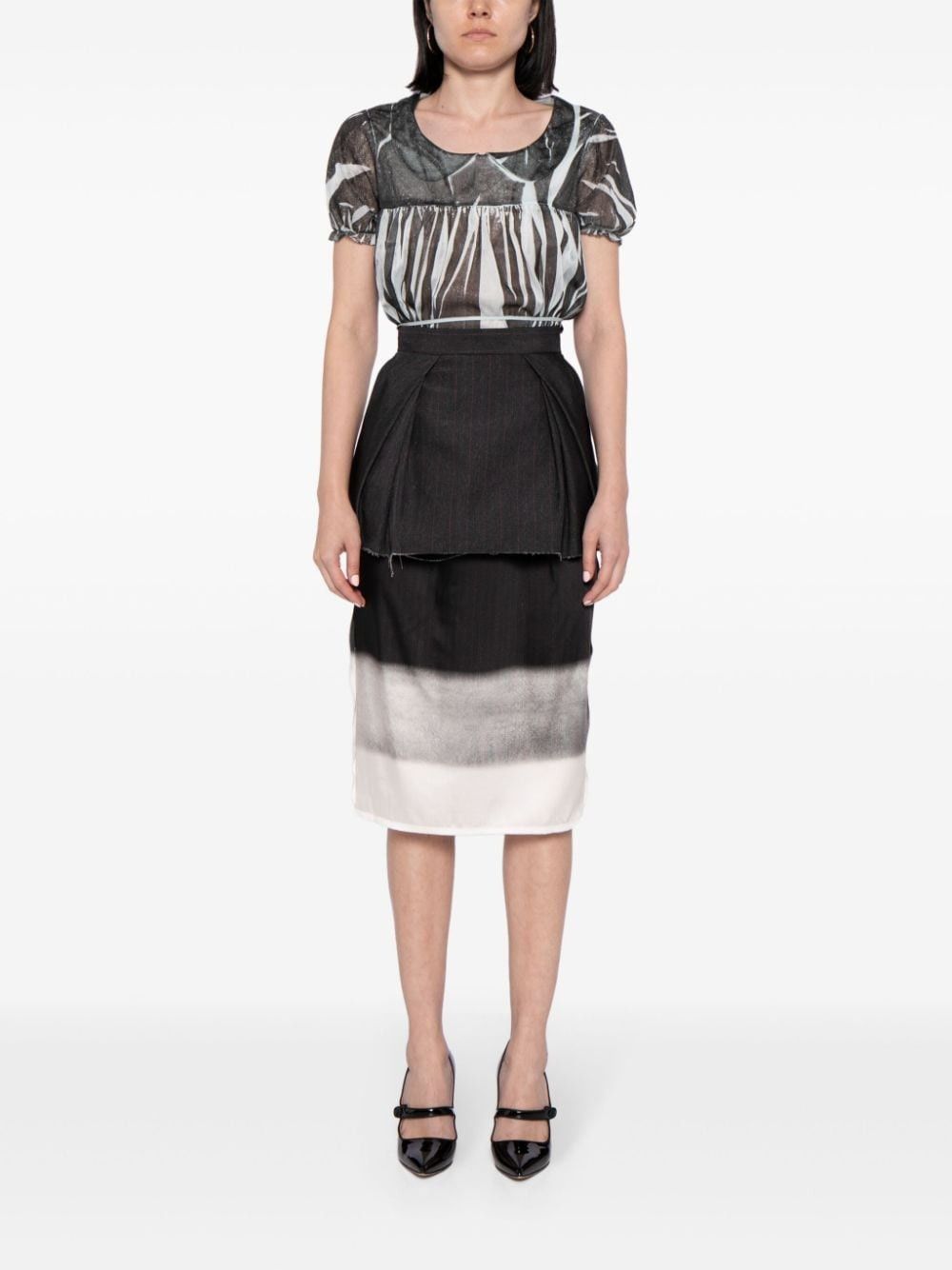 Maison Margiela o1y0625 Midi Skirt in Black/Cream Size 27" / US 4 / IT 40 - 5 Thumbnail