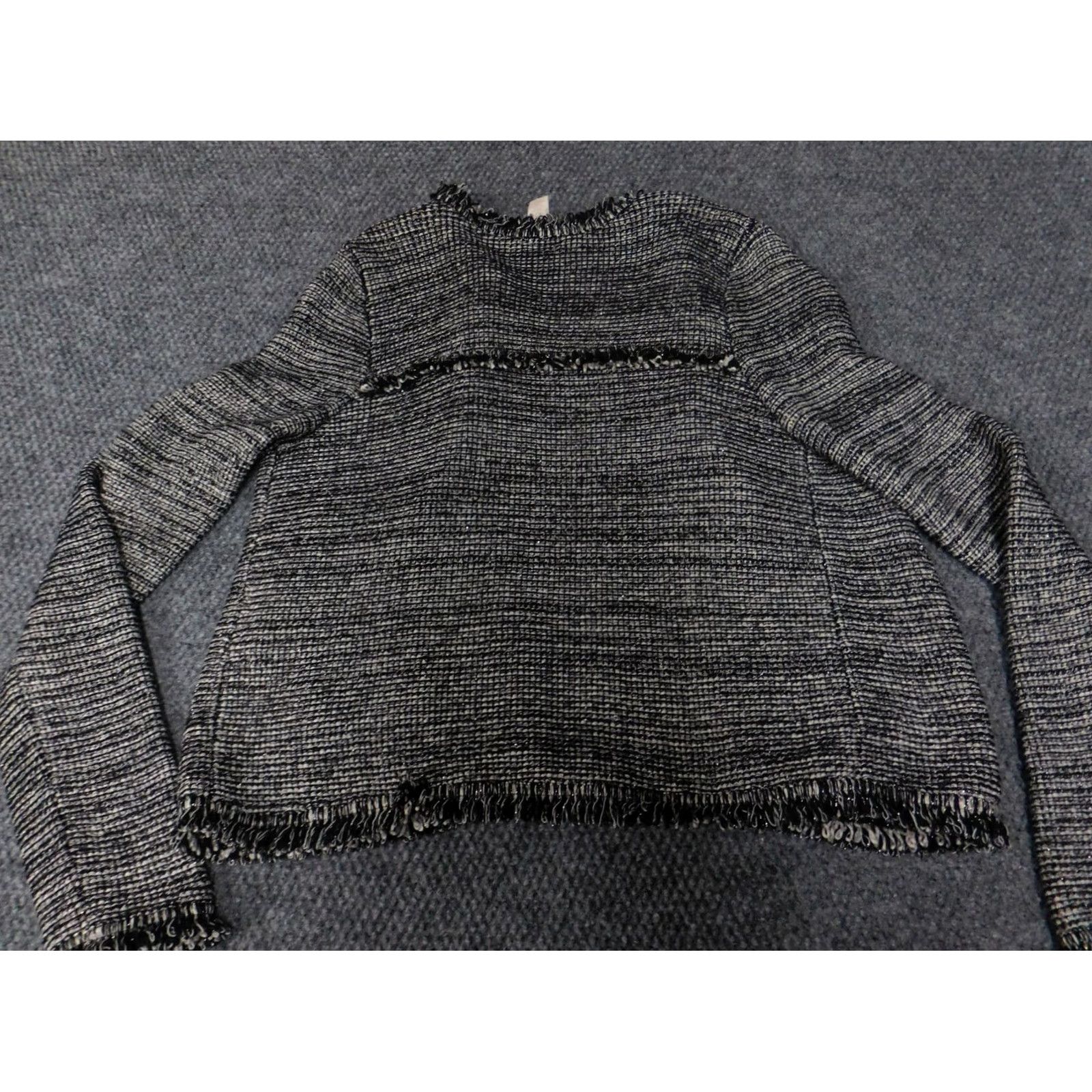 Vintage Chicos Jacket Blazer Open Cotton Gray Striped Fur Trim Knit Regular Women 0 Medium Casual Designer Open Front Fall Spring Womens Size XS / US 0-2 / IT 36-38 - 7 Thumbnail