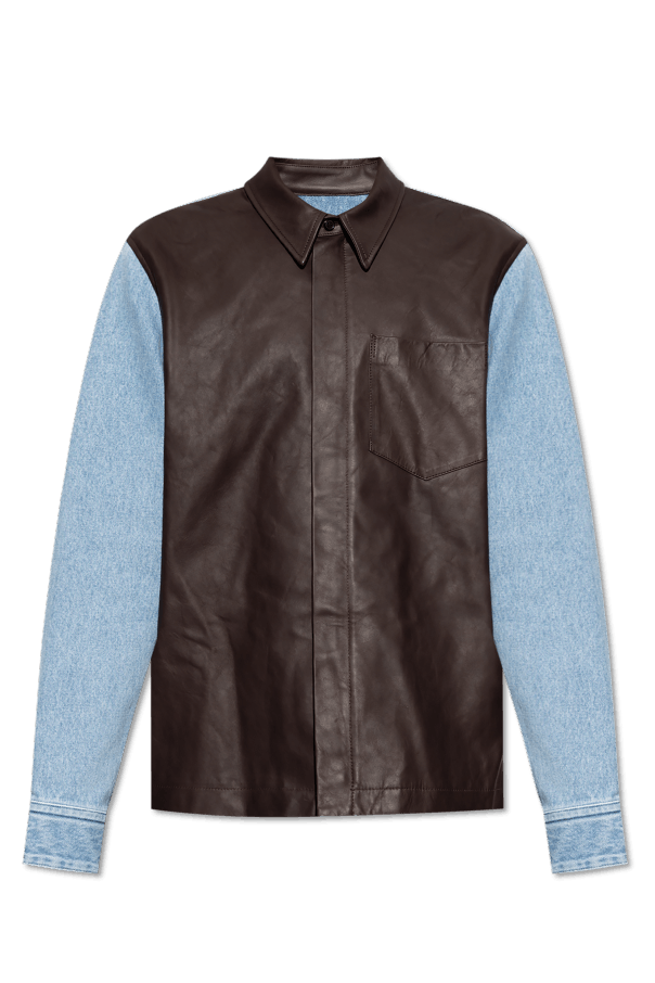 Dries Van Noten o1s22i1n1124 Denim Leather Shirt in Blue & Brown Size US L / EU 52-54 / 3 - 1 Thumbnail