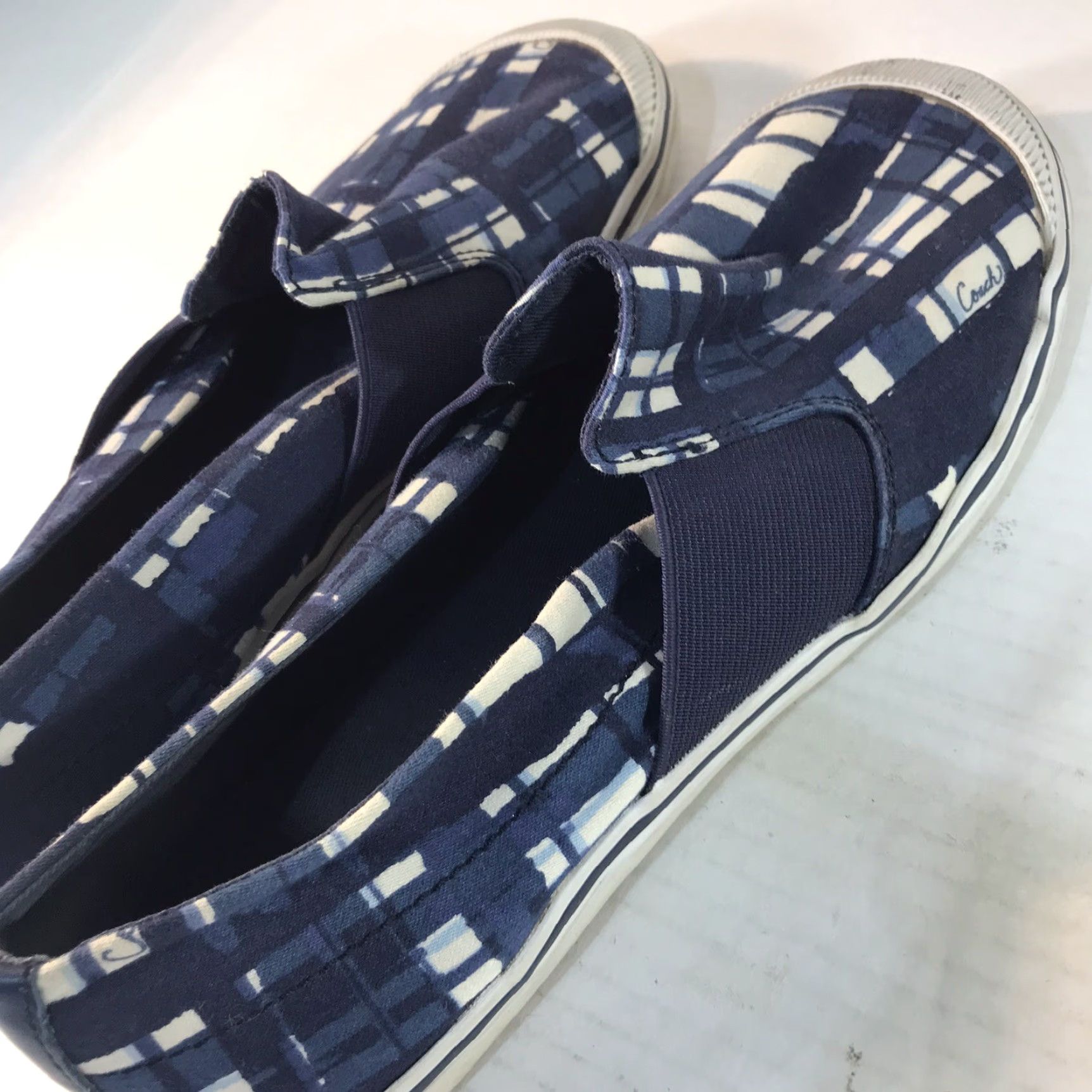 Coach Coach Kaycee Blue/White Plaid Canvas Slip-On Sneakers Womens Size 8.5 B Casual Lightweigh Size US 9 / IT 39 - 4 Thumbnail