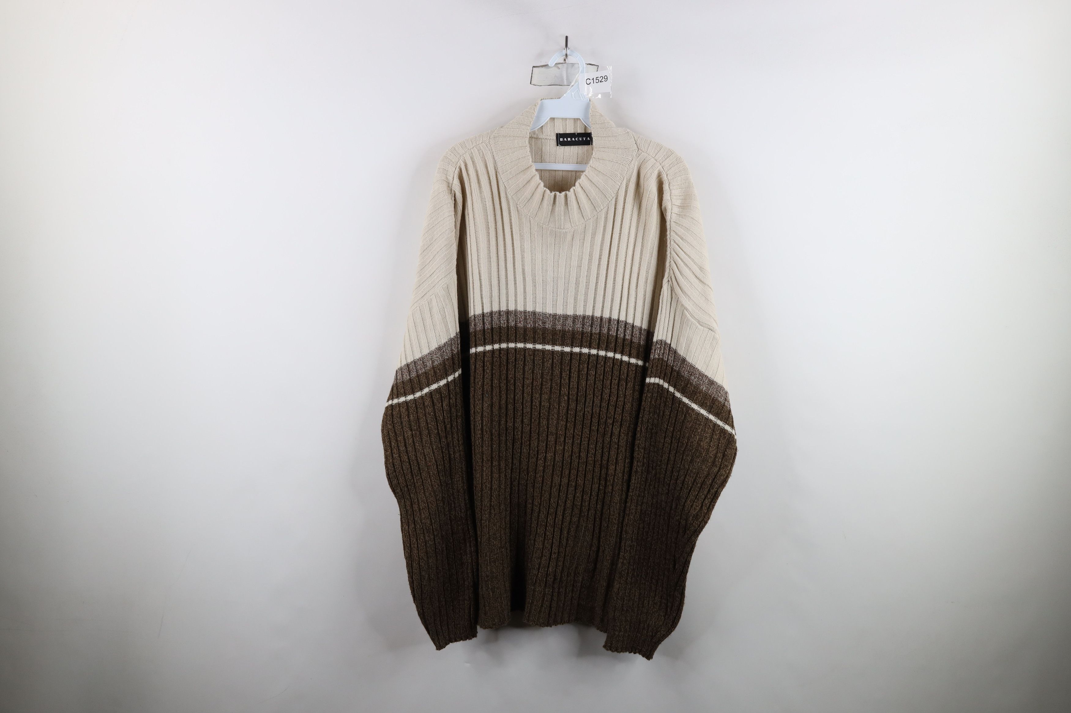 Vintage 90s Streetwear Striped Ribbed Knit Mock Neck Sweater