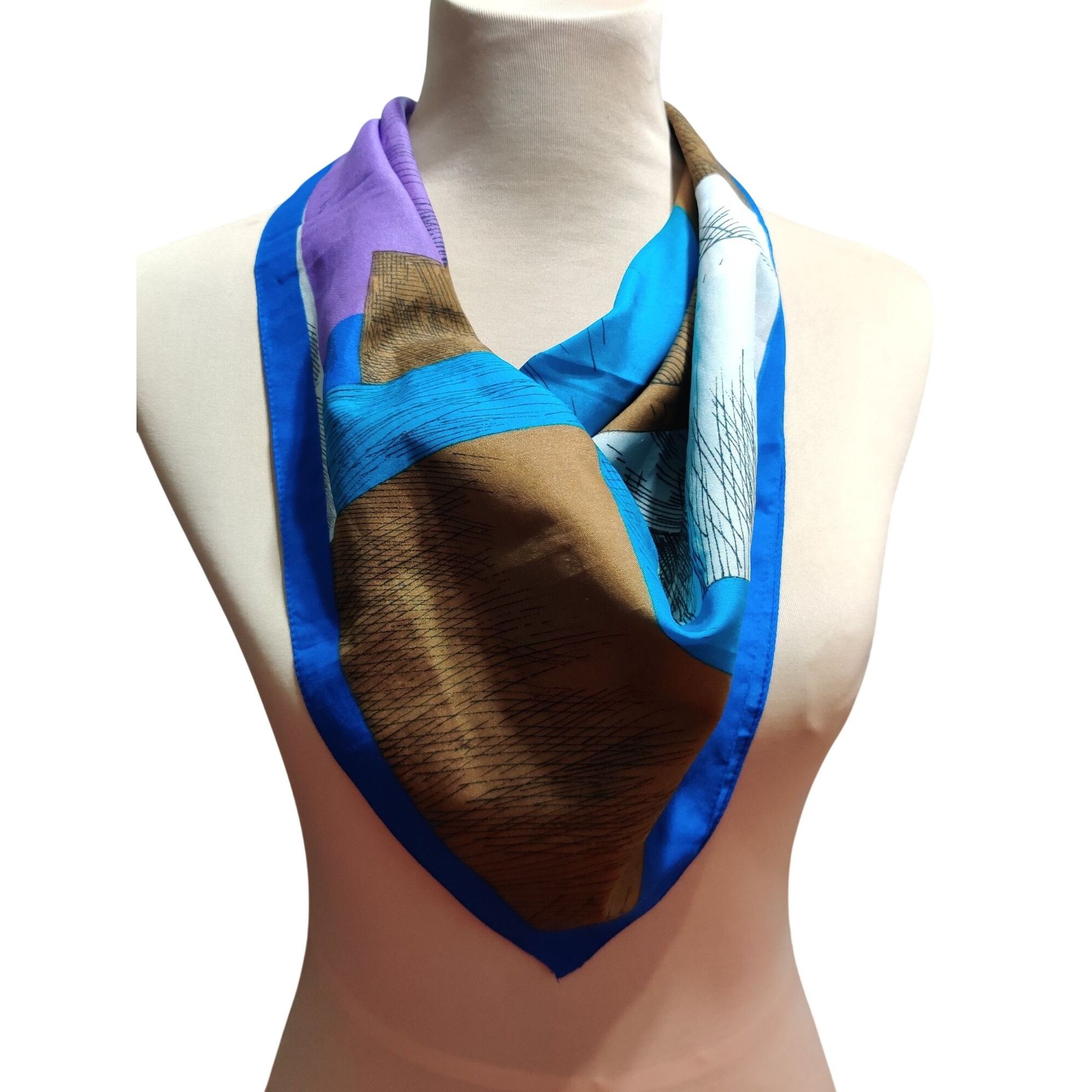 Vintage Womens Blue Abstract Geometric Square Scarf Italian Made Vin Size ONE SIZE - 3 Thumbnail
