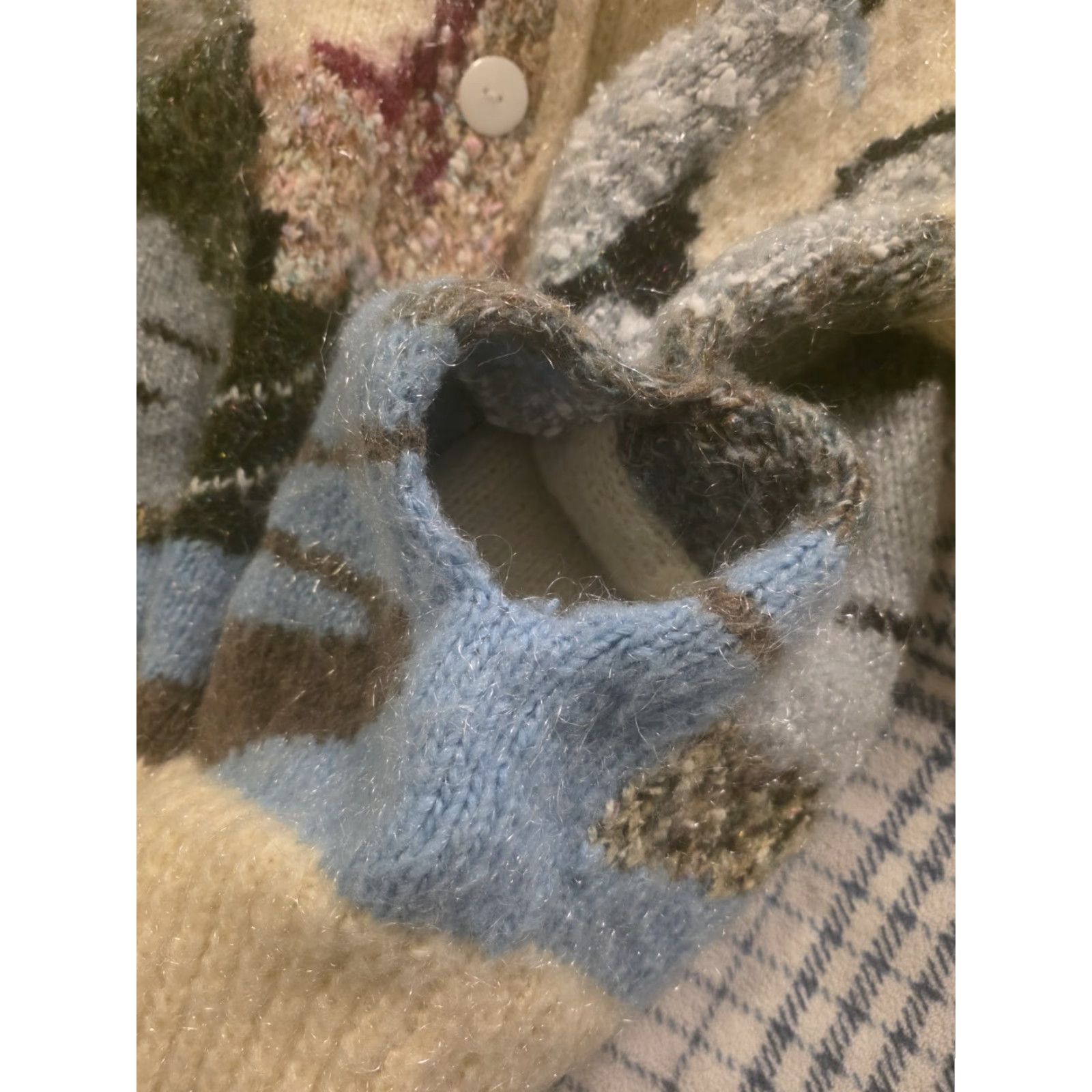 Vintage Vtg 70s Hand Knit Fuzzy Acrylic Cardigan Sweater Mountain Landscape Womens Large Size M / US 6-8 / IT 42-44 - 5 Thumbnail