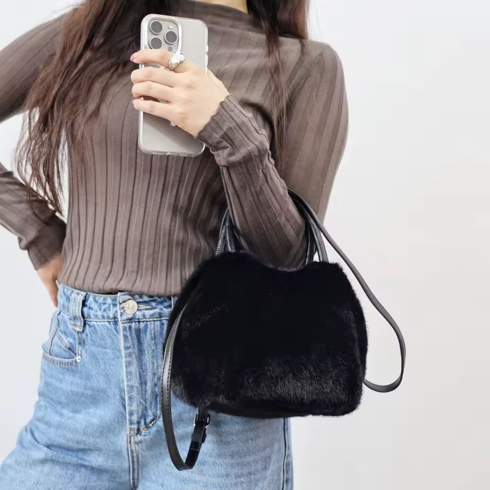 Designer Faux Fur Casual Designer Tote Crossbody Mini Bag Size ONE SIZE - 6 Thumbnail