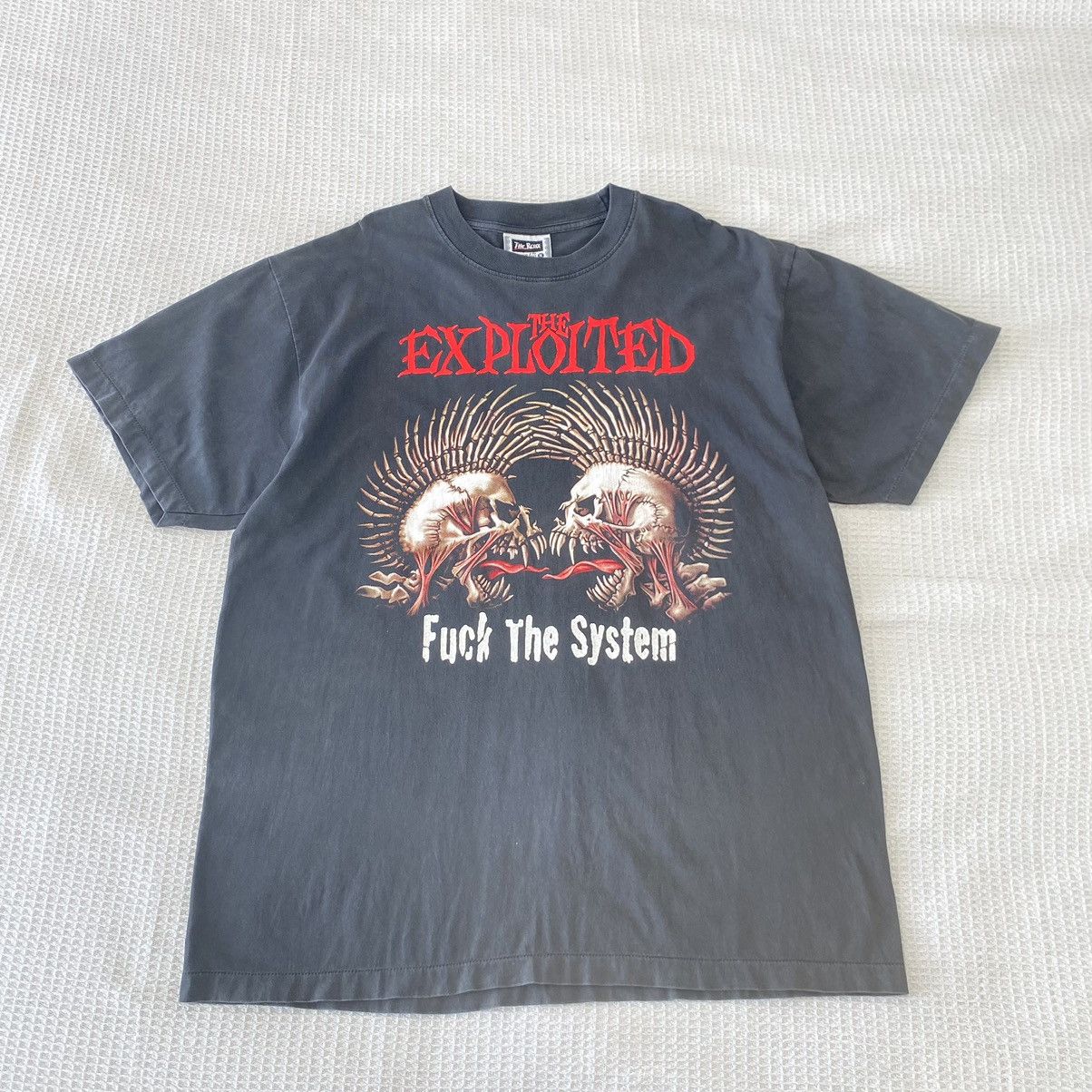 image of Band Tees x Rock T Shirt Thrashed Faded Vintage 90's The Exploited Punk Bootleg Tee in Black (Size 