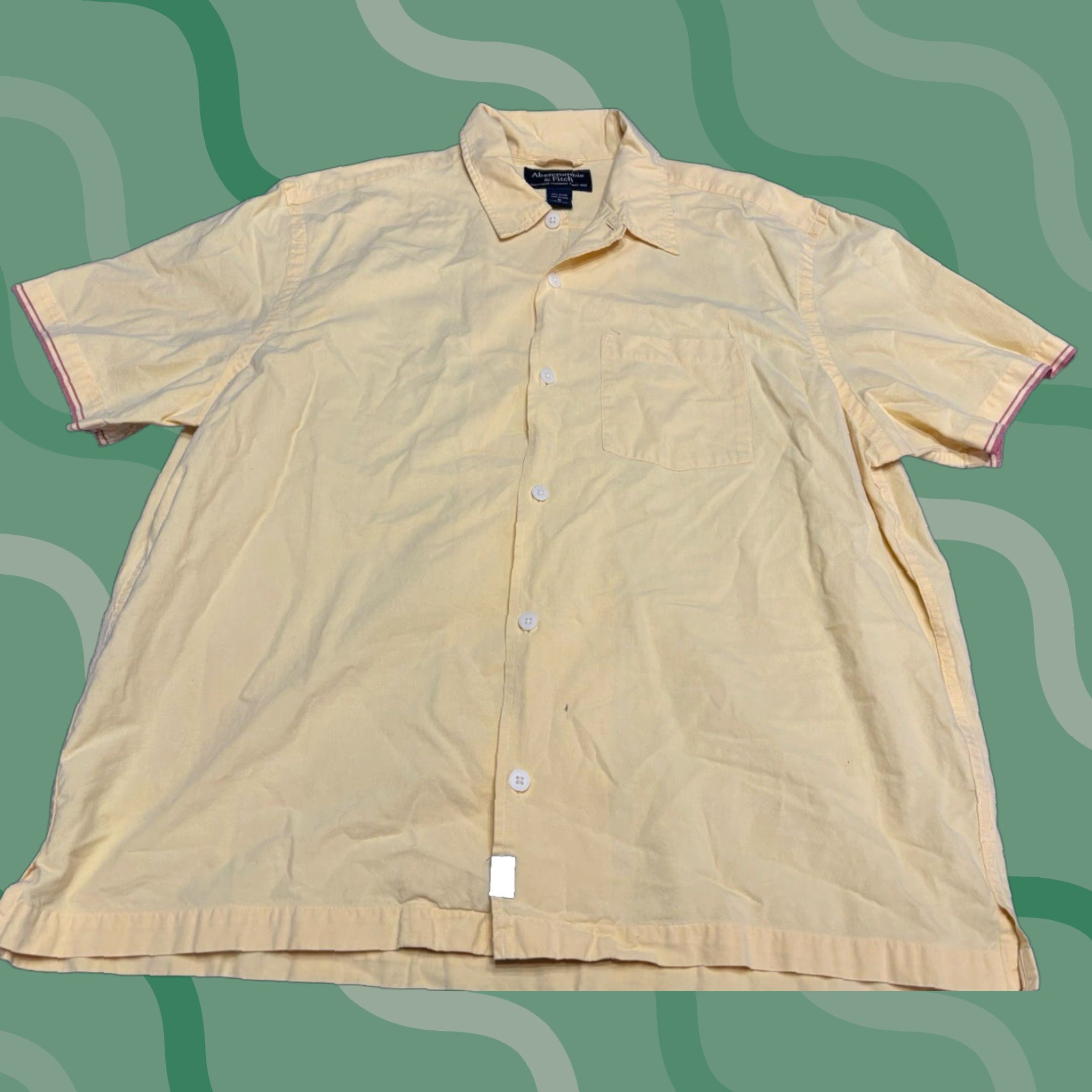 Abercrombie & Fitch VTG Abercrombie & Fitch Hawaiian Shirt Button-Up Short Sleeve Collared XL Yellow Striped Logo Featured Vintage Mens Shirt Size US XL / EU 56 / 4 - 1 Thumbnail