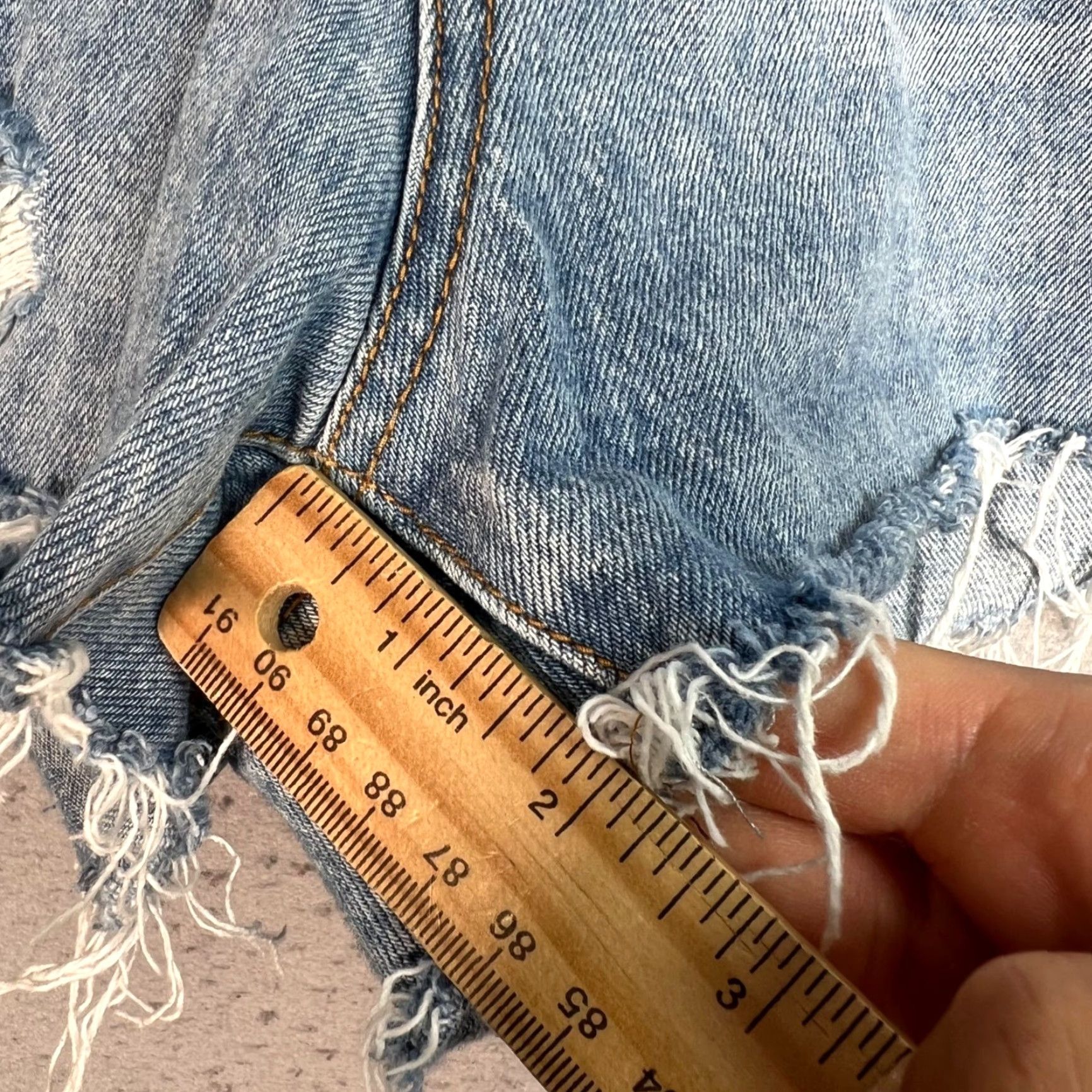 PRINCESS POLLY Princess Polly Womens Denim Shorts 100% Cotton Distressed Blue 2.5in Inseam Flat Front 5-Pocket Design High Rise Size 6 Summer Spring Womens Size 28" / US 6 / IT 42 - 7 Thumbnail