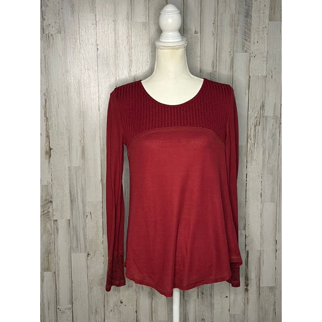 Miss Me Miss Me Women's Red Lace Tunic Top Size Small Long Sleeve Size S / US 4 / IT 40 - 2 Thumbnail