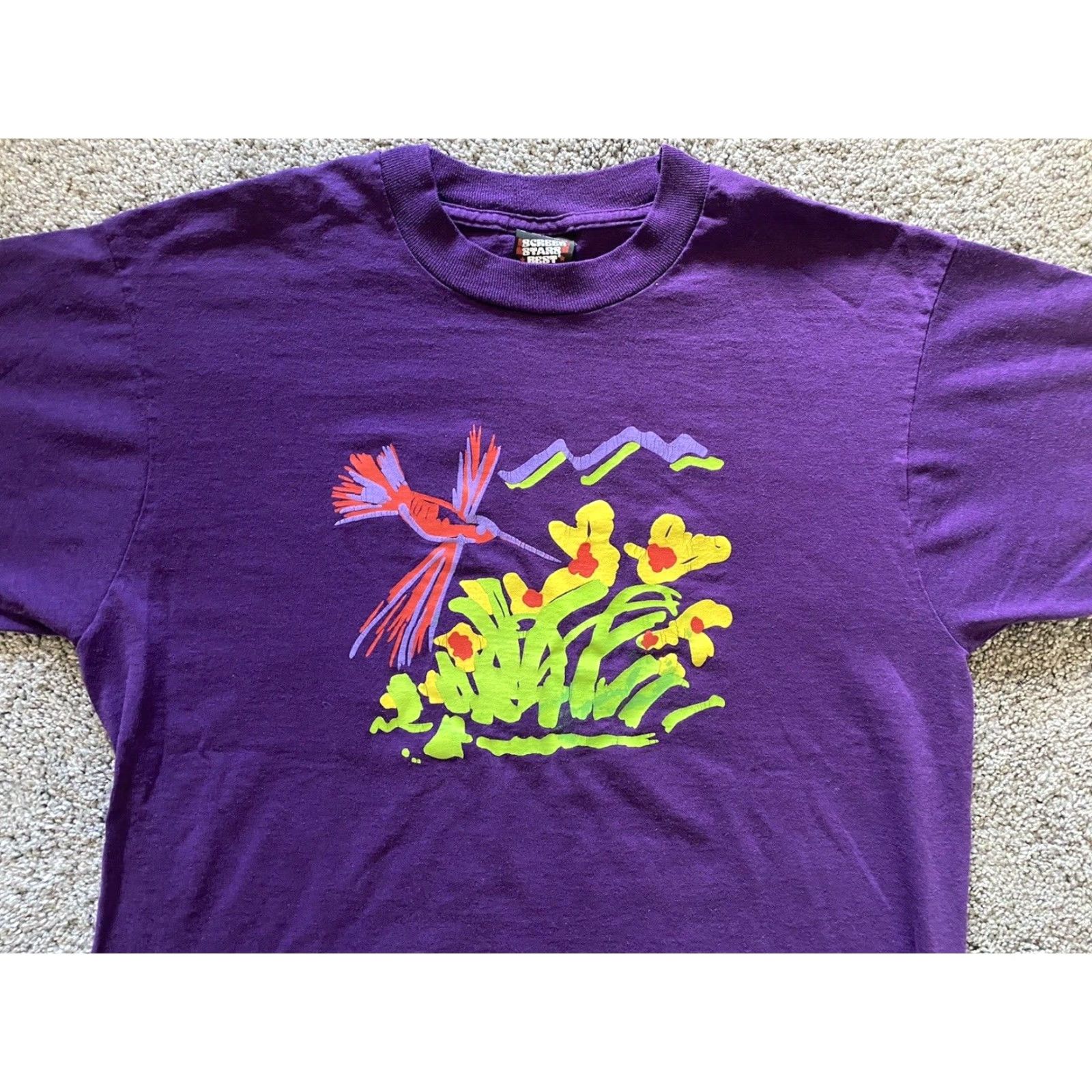Vintage VINTAGE Screen Stars Best Shirt Mens L Short Sleeve Made USA Purple Hummingbird Size US L / EU 52-54 / 3 - 5 Thumbnail