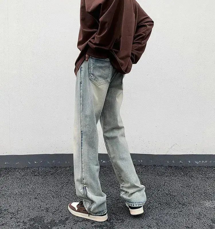 Japanese Brand Vintage zipper slit loose straight leg jeans Size US 32 / EU 48 - 3 Thumbnail