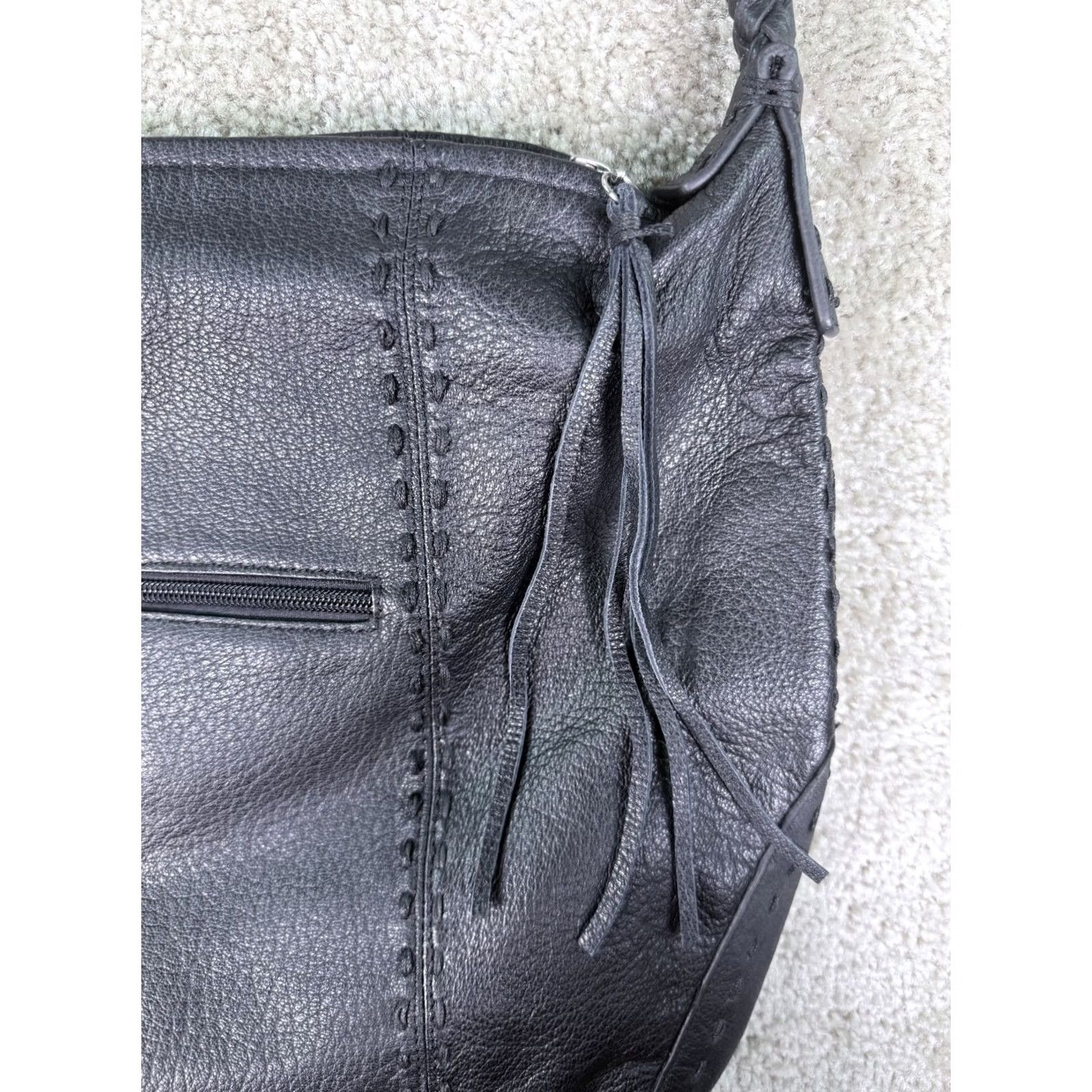Vintage Chi by Carlos Falchi Shoulder Bag BLACK GENUINE LEATHER HOBO PURSE Women Size ONE SIZE - 4 Thumbnail