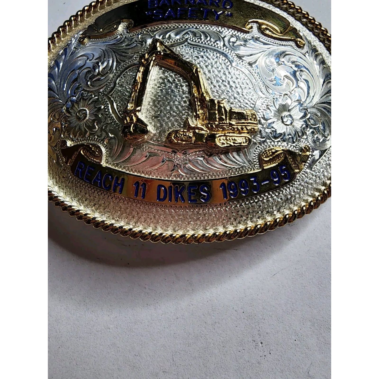 Vintage VINTAGE Montana Silversmiths Safety Award Belt Buckle Silver Gold Western Men Adult Belt Buckle 2000s Occupational Theme Size ONE SIZE - 2 Thumbnail