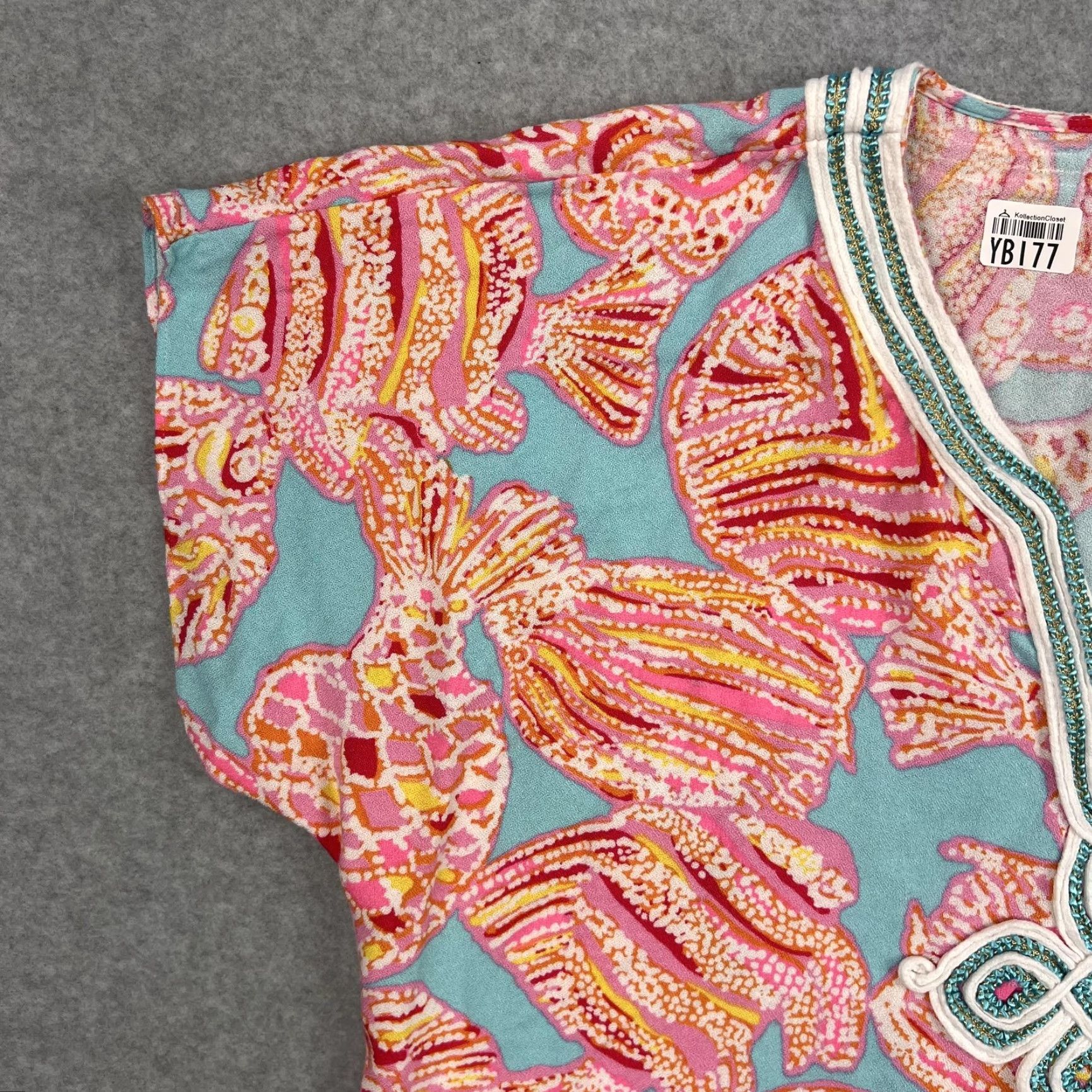 Lilly Pulitzer Lilly Pulitzer Dress Womens Medium Blue Pink Fish Print Beaded Tunic Coverup Dress Size M / US 6-8 / IT 42-44 - 6 Thumbnail