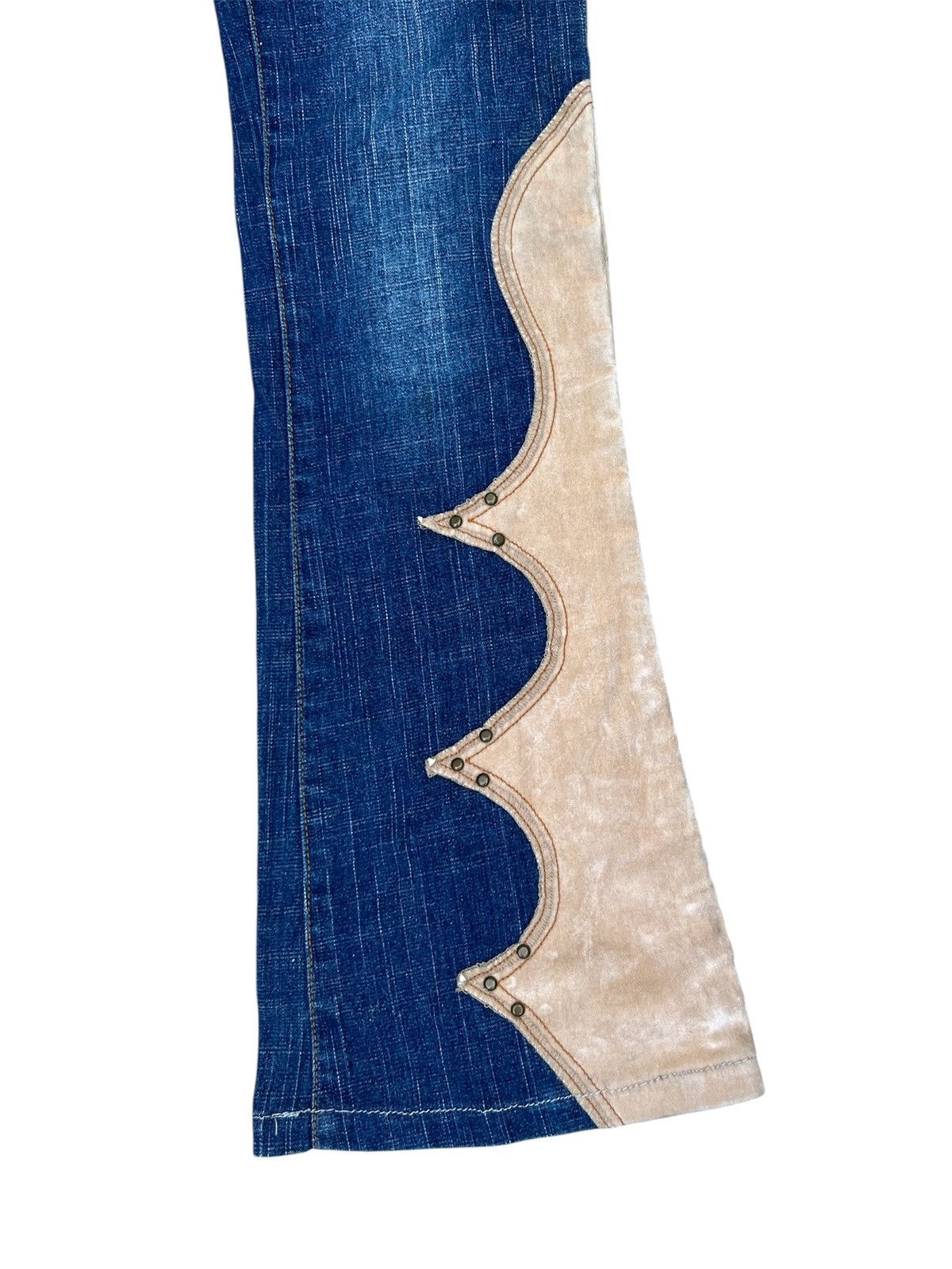 Japanese Brand 💥 LEATHER PATCHWORK FLARED 💥 HIT IT OFF Jeans Size US 27 - 3 Thumbnail