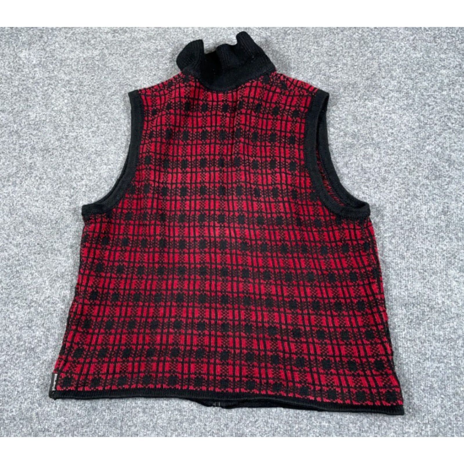 Vintage Woolrich Lightweight Sweater Vest Women's Large Red Black Plaid 90s Retro Size L / US 10 / IT 46 - 2 Thumbnail