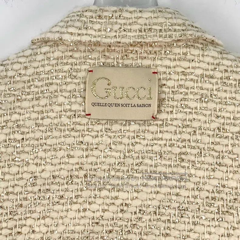 Gucci Gucci Beige gold thread tweed wool lapel double-breasted l Size XS / US 0-2 / IT 36-38 - 5 Thumbnail
