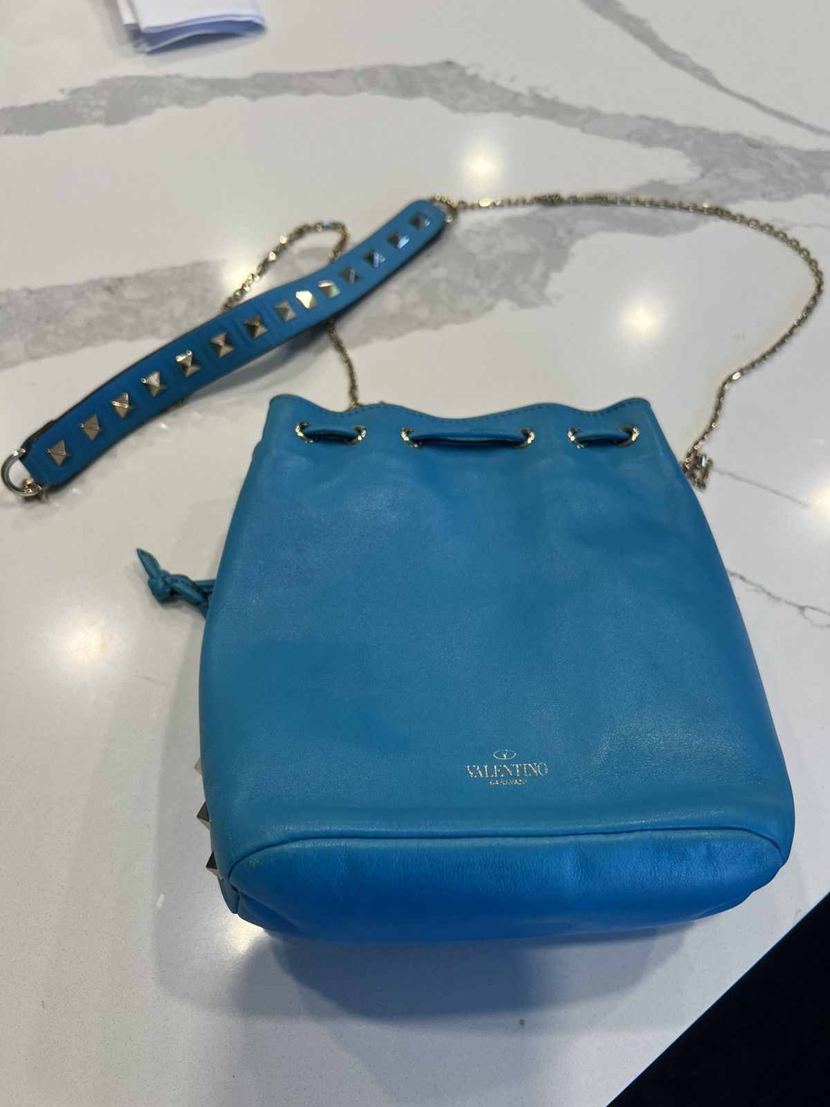 Valentino Valentino Garavani Rockstud Mini Bucket Bag – Turquoise Size ONE SIZE - 3 Thumbnail
