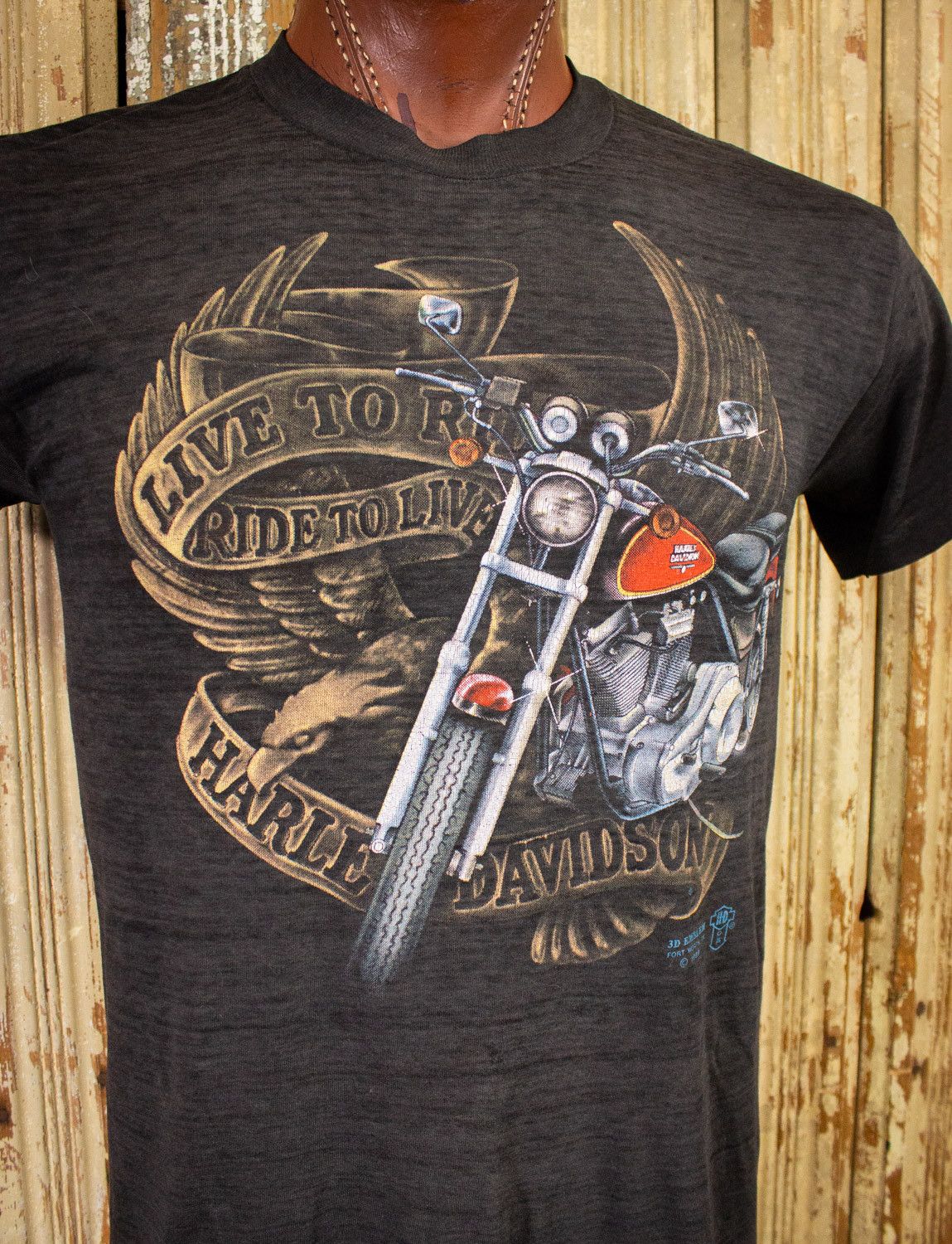 Harley Davidson × Vintage Vintage Harley Davidson Live to Ride Graphic T Shirt 1989 Size US M / EU 48-50 / 2 - 2 Thumbnail