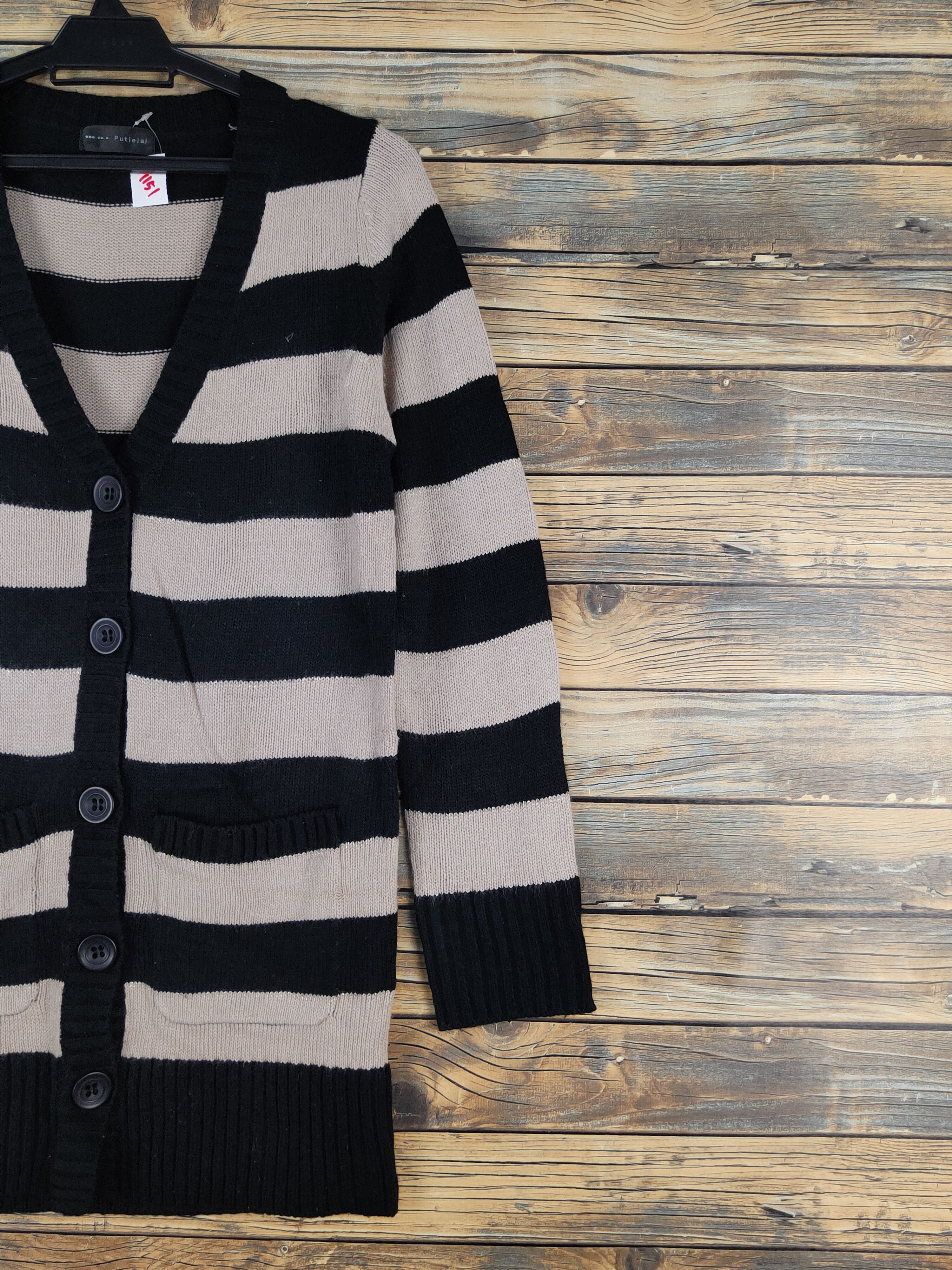 Japanese Brand × Vintage Putielal Black Brown Stripe Knitwear Cardigan #W1151 Size M / US 6-8 / IT 42-44 - 5 Thumbnail