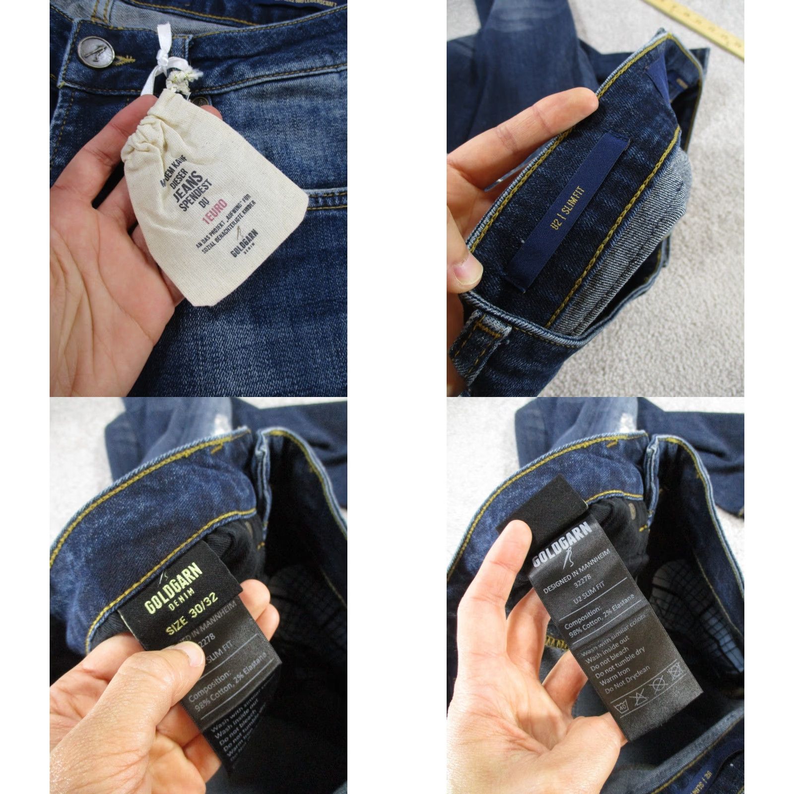 Denime Goldgarn Denim Jeans Mens 30 U2 Slim Fit Dark Wash Denim 30x33 NEW Size US 30 / EU 46 - 8 Thumbnail