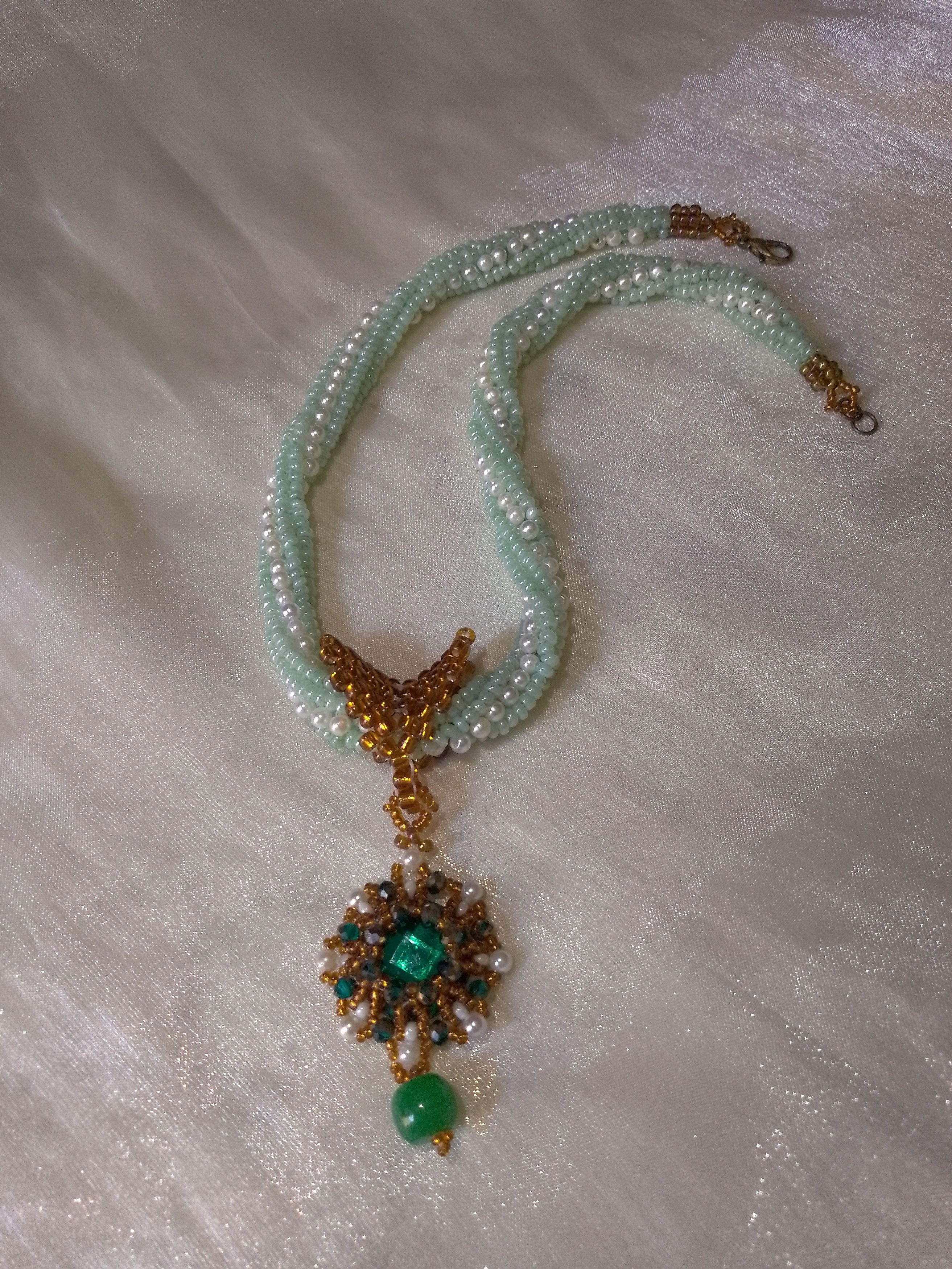 Handmade Vintage necklace Pendant zircon and adventurine gemstone Size ONE SIZE - 7 Thumbnail