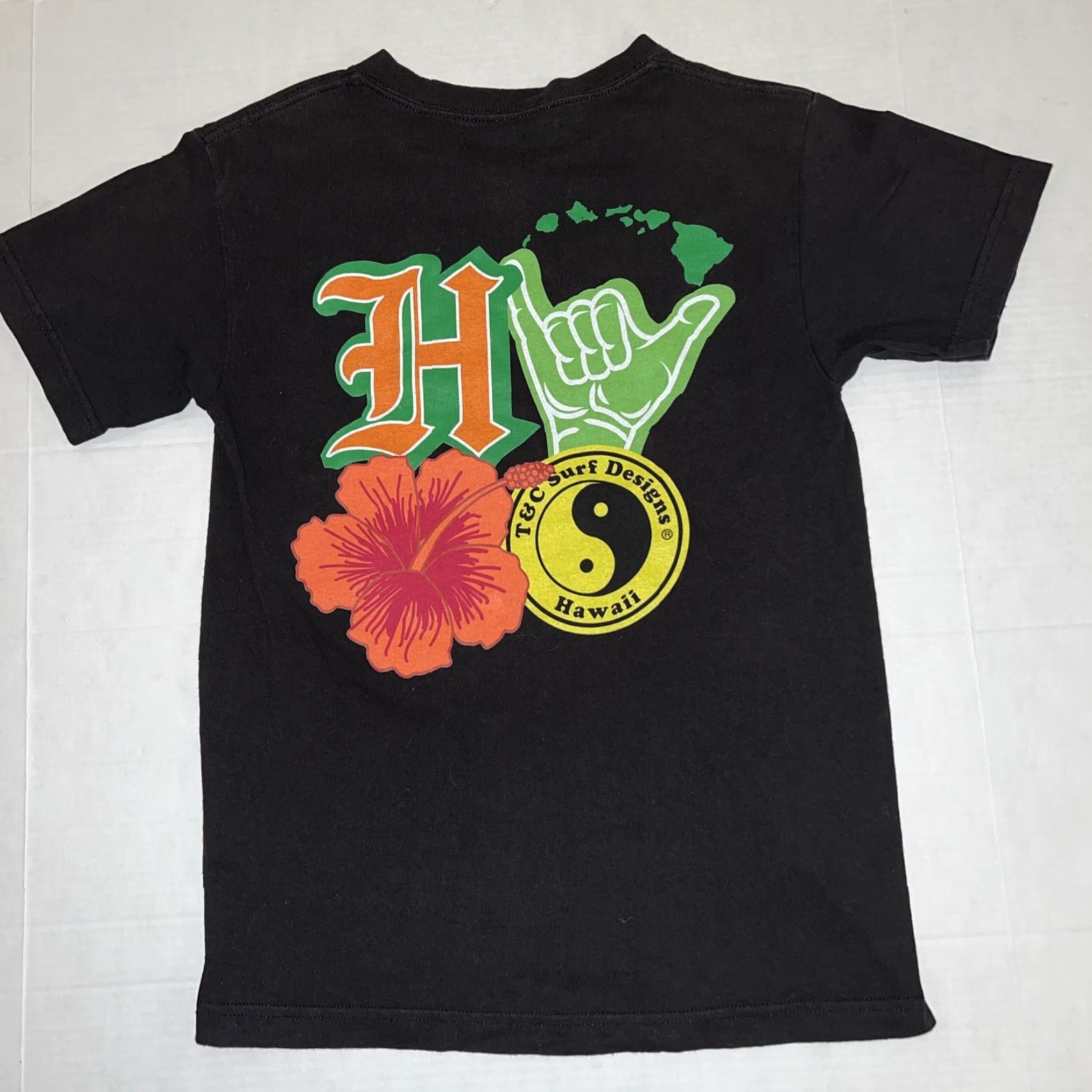 4SDESIGNS VINTAGE T&C Surf Designs Hawaii Shirt Surfer Graphic Print Small Black Mens Short Sleeve Crew Neck T-Shirt Size US S / EU 44-46 / 1 - 2 Thumbnail