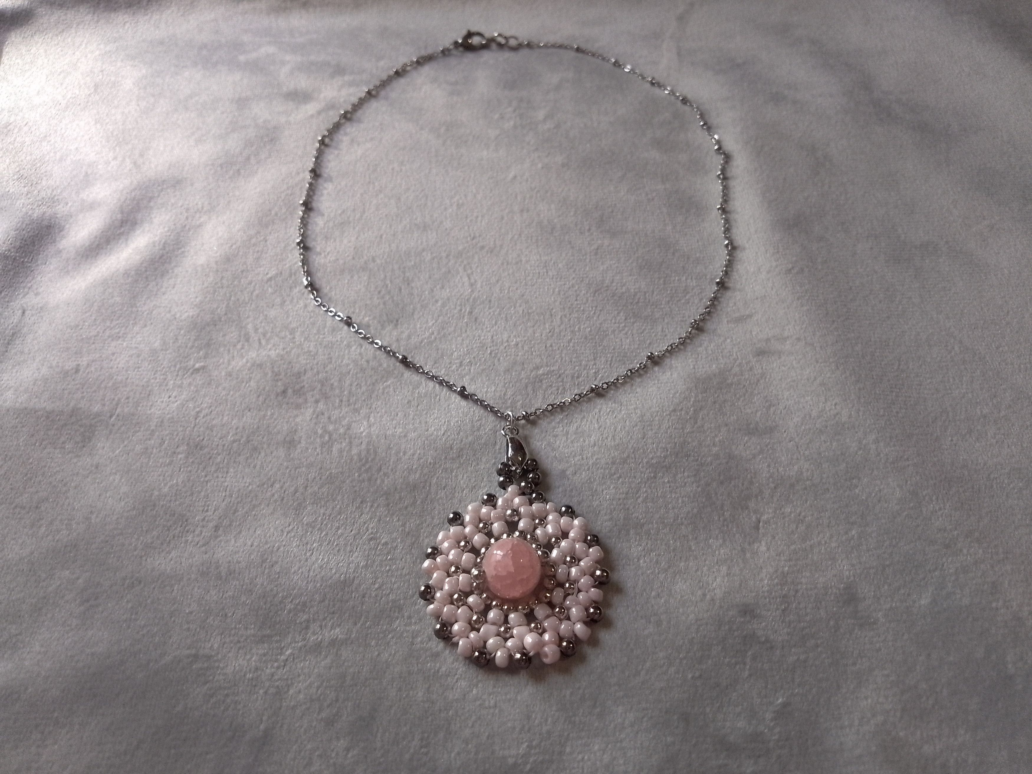 Handmade Necklace beaded Pendant. Pink Gemstone. Elegant Size ONE SIZE - 2 Thumbnail