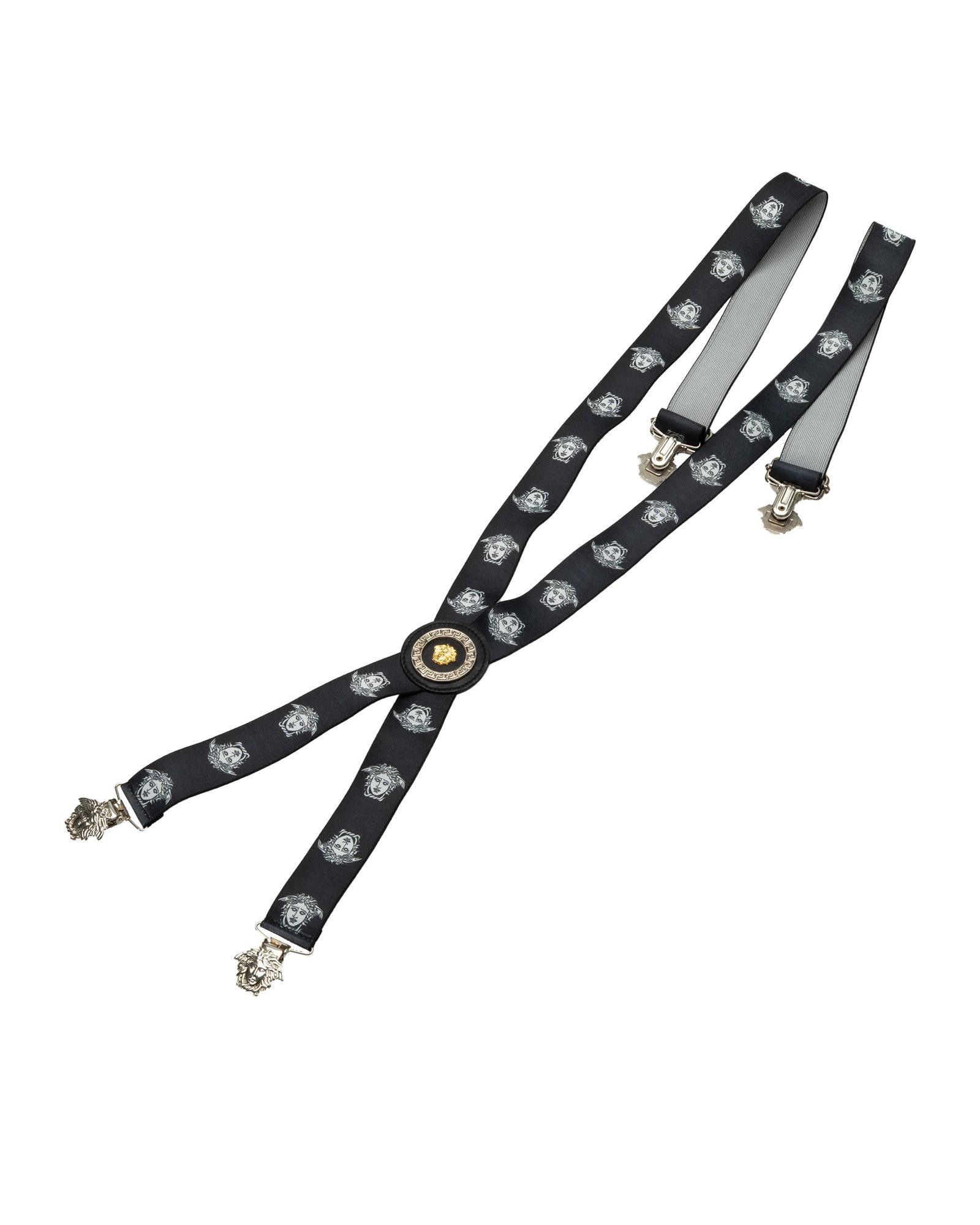image of Versace Gold-Tone Metal Medusa Suspenders in Black, Women's