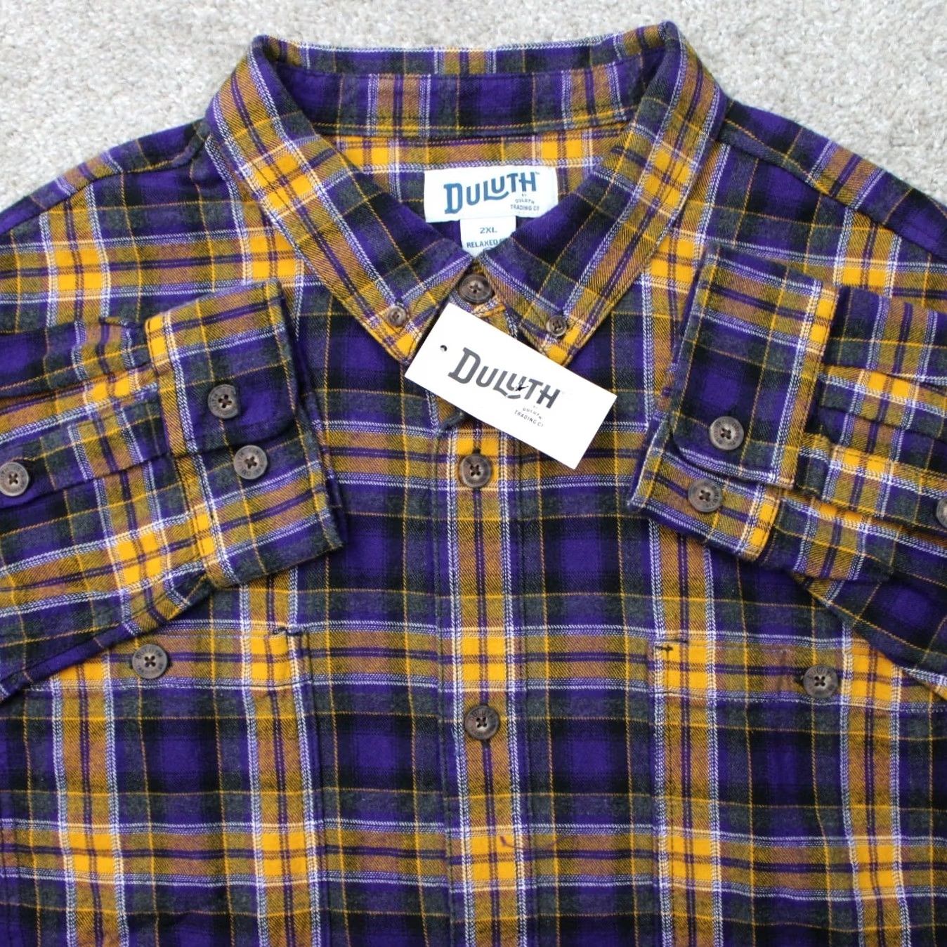 Vintage Duluth Shirt Mens 2XL XXL Purple/Yellow Plaid NWT Button-Up L/S Flannel, Cotton, Blue, Casual, Workwear, All Seasons, 100% Size US XXL / EU 58 / 5 - 2 Thumbnail