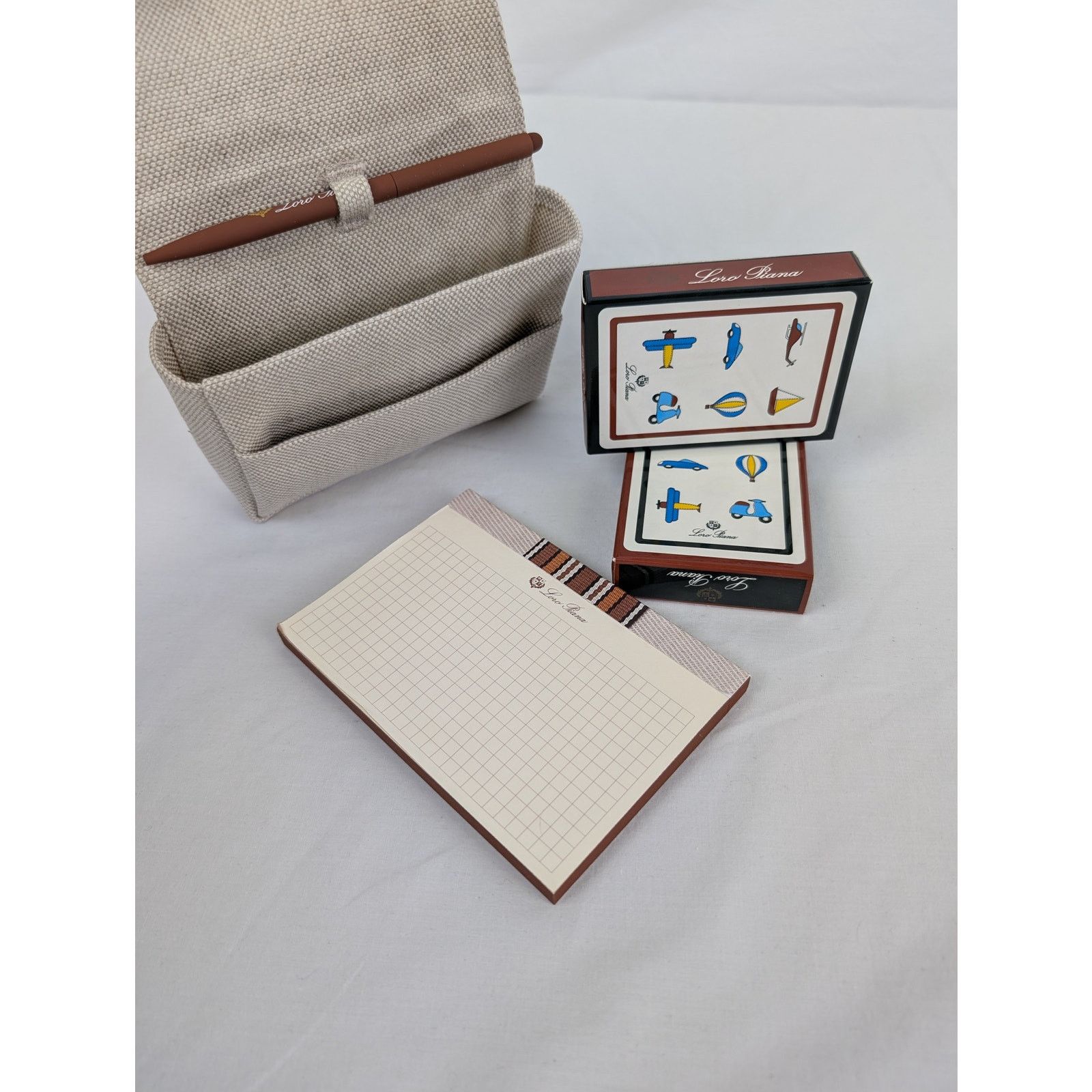 Loro Piana o1rshd1 Size: OS / Stripe canvas pouch Playing Cards Beige Size ONE SIZE - 1 Thumbnail