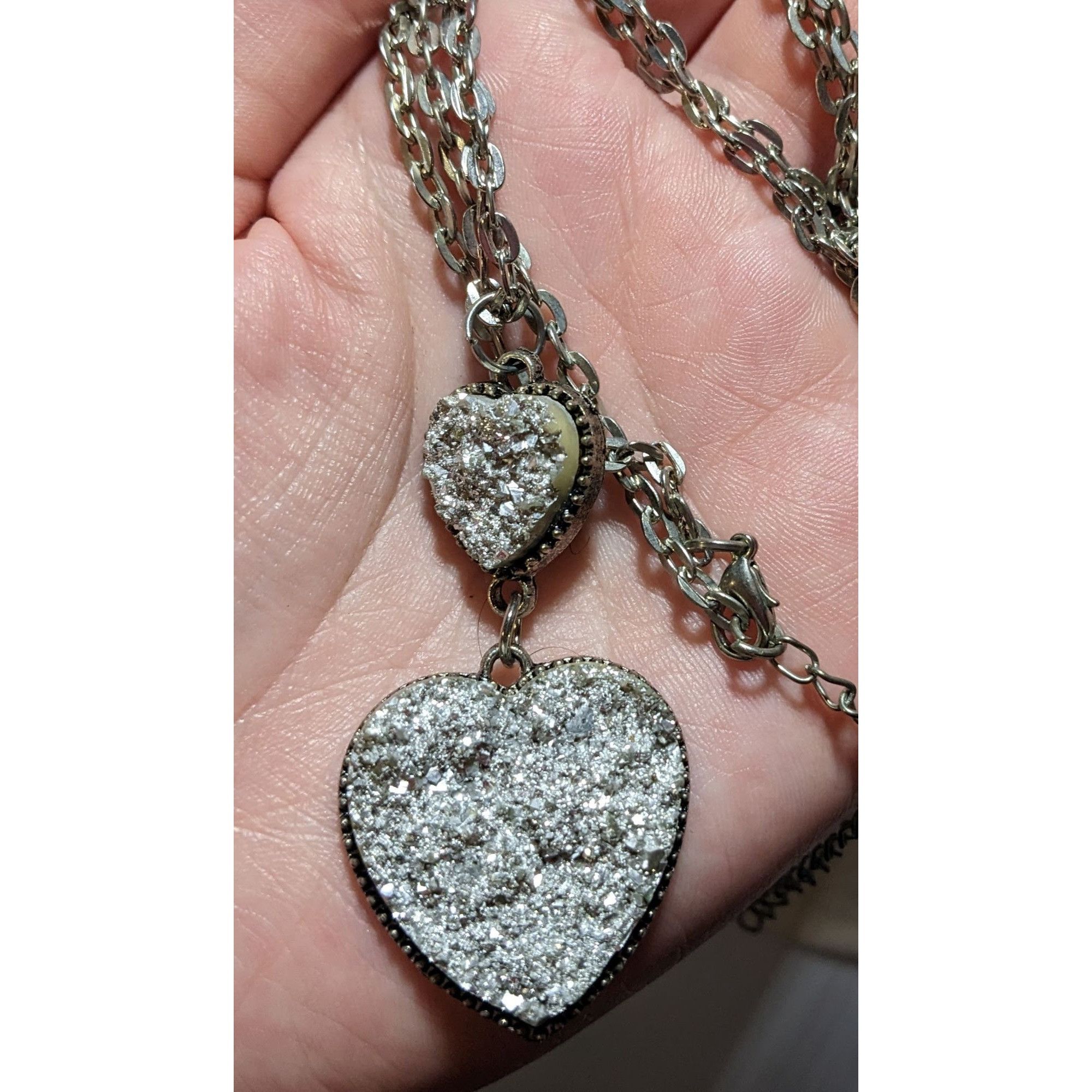 Other Silver Druzy Double Heart Necklace Size ONE SIZE - 6 Thumbnail