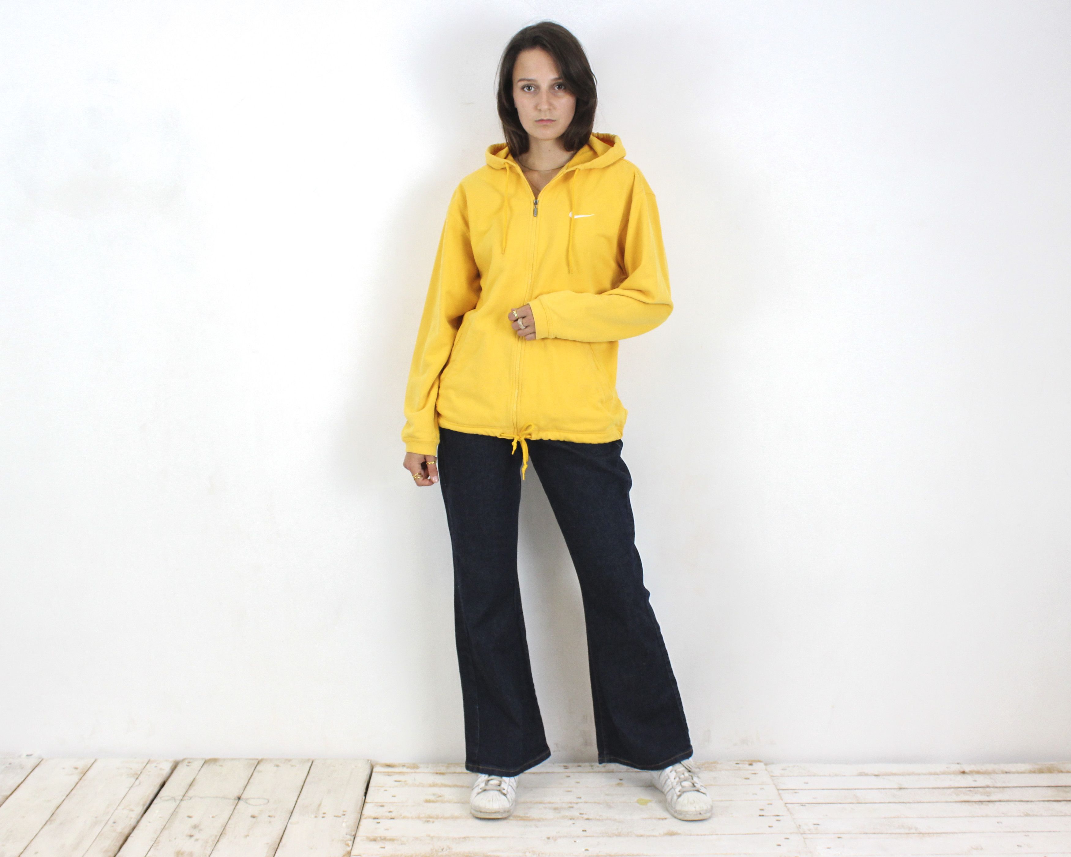 Nike × Vintage y2k Women S zip Hoodie Jumper Sweatshirt Uni Jacket Yellow Size S / US 4 / IT 40 - 2 Thumbnail